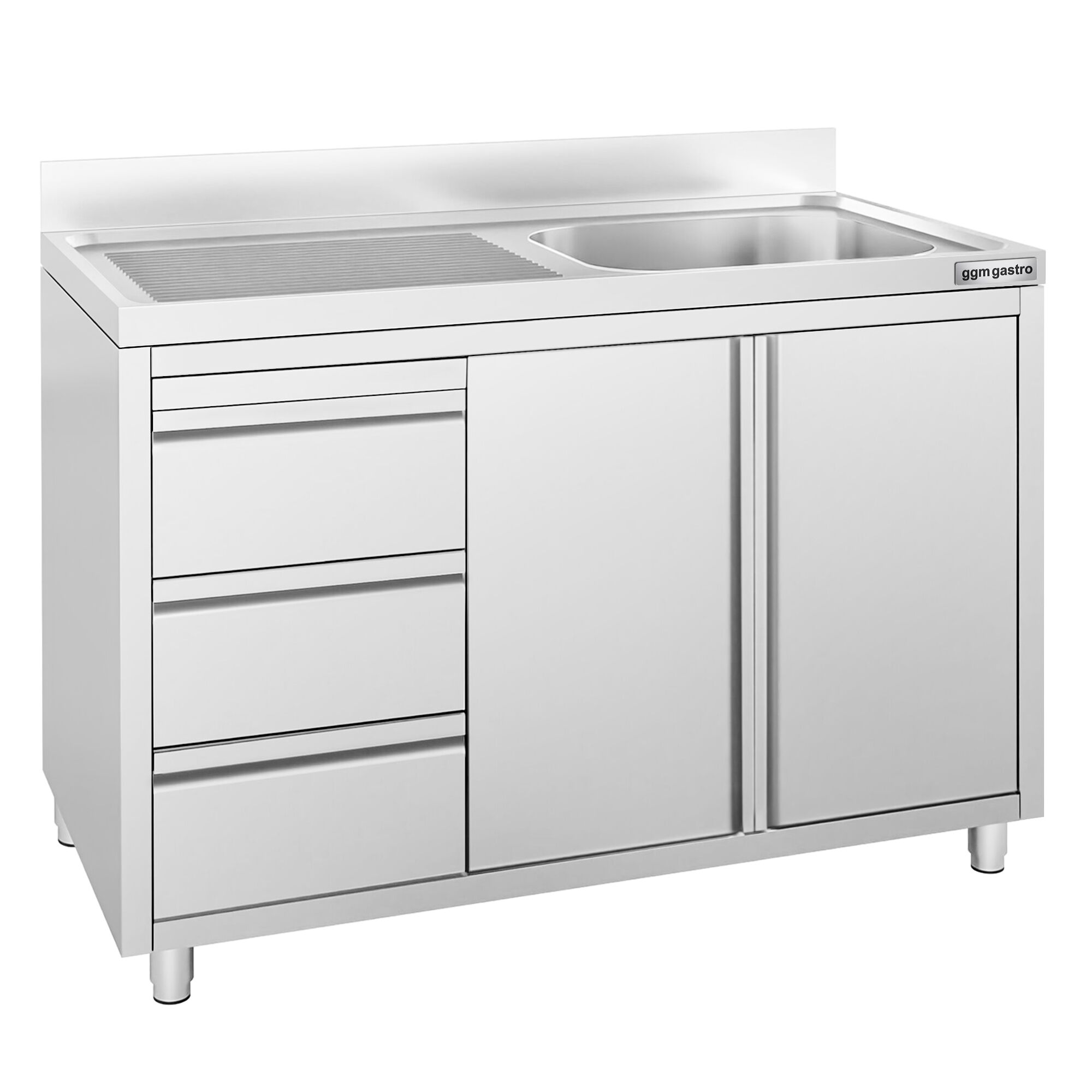 Meuble plonge - 1200x600mm - avec 1 bac à droite - 3 tiroirs