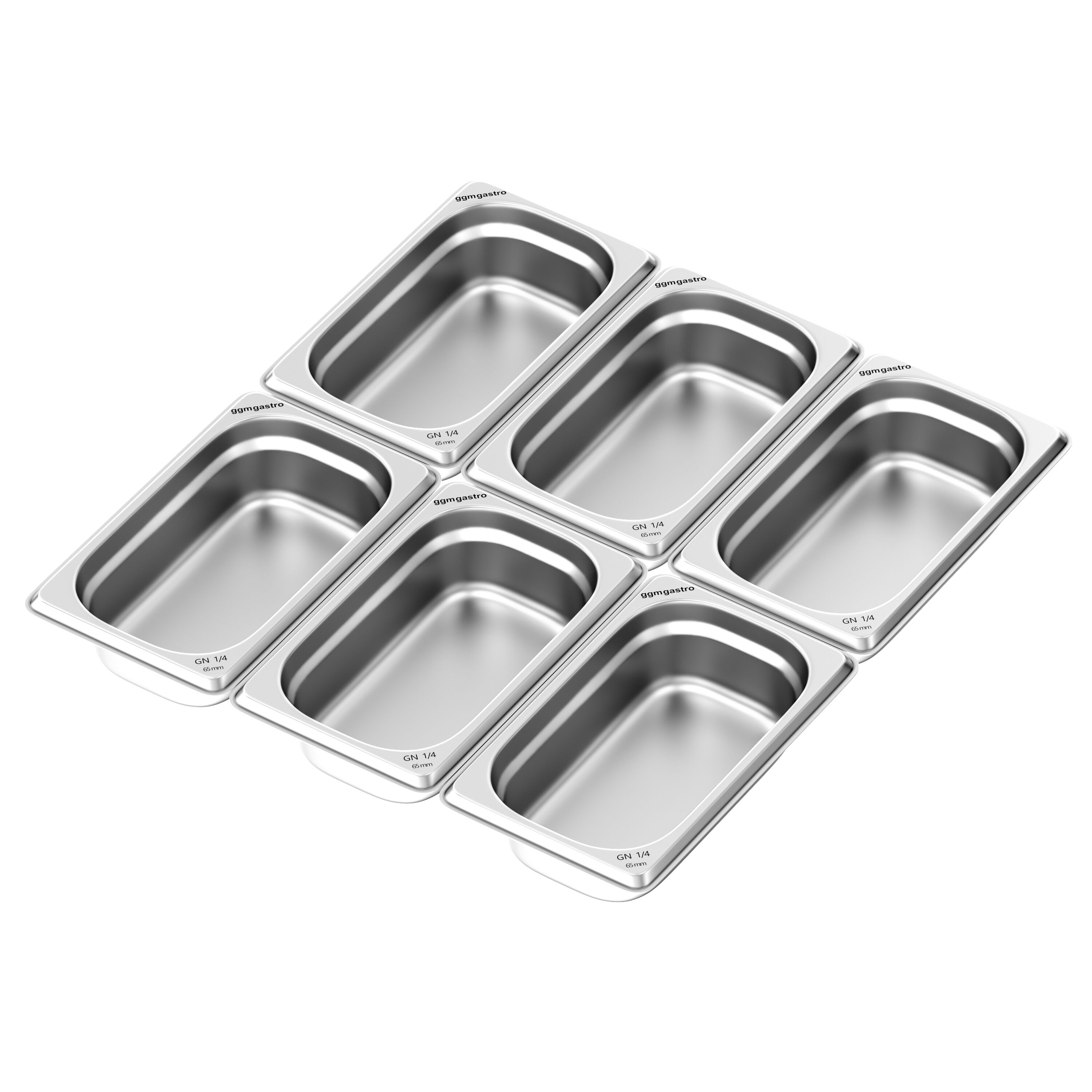 (6 pièces) Récipients en acier inoxydable GN 1/4 - Hauteur : 65mm