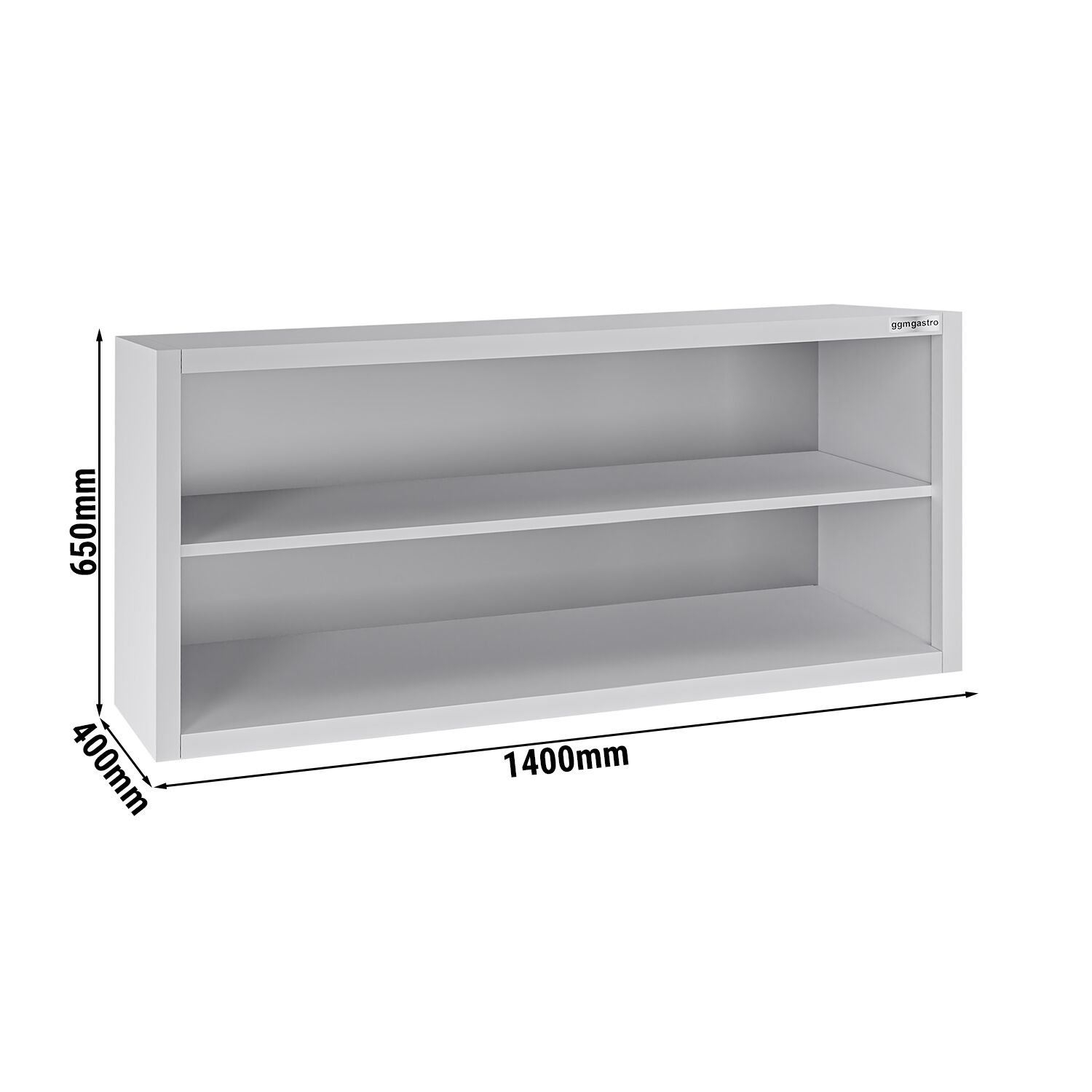 Armoire murale en acier inoxydable ECO - 1400x400mm - sans portes (ouvert) - 650mm de haut