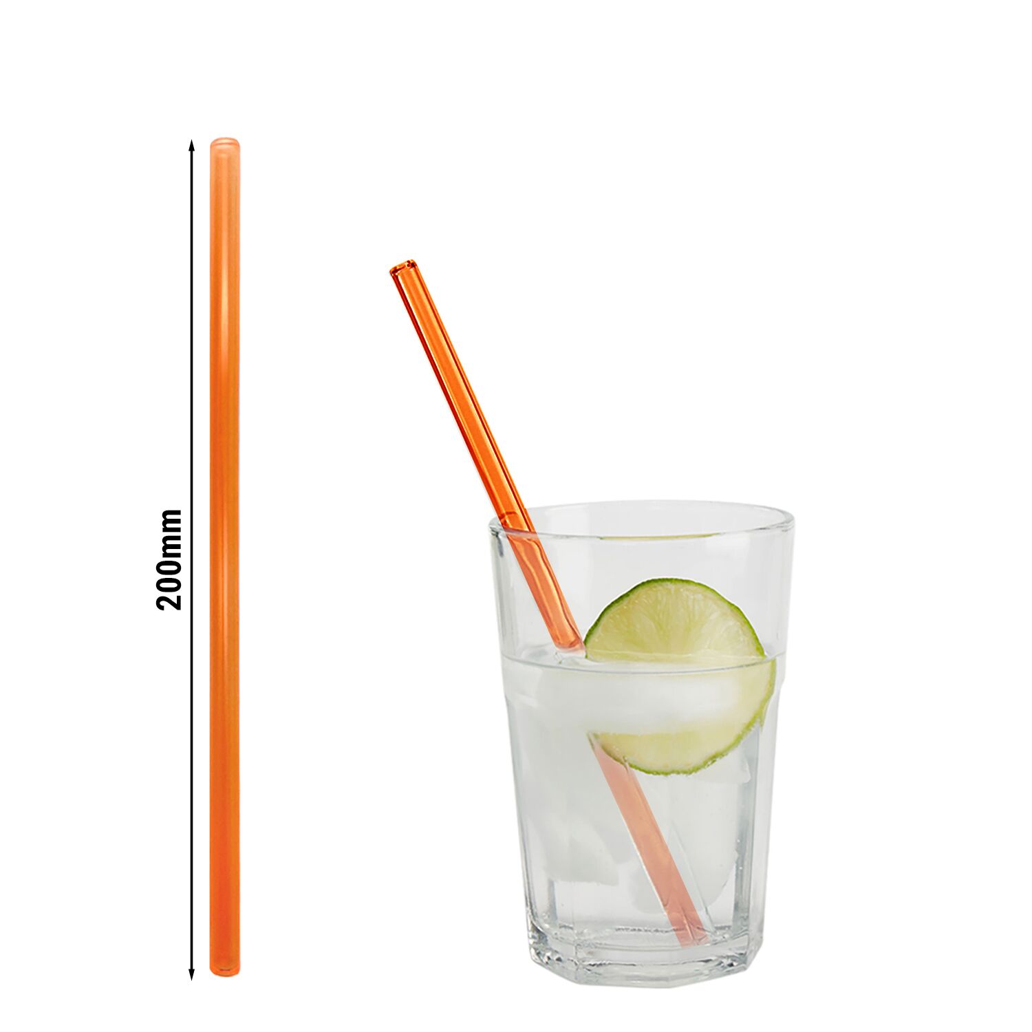 (50 pièces) Pailles en verre – 200 mm – Ø 8 mm – orange néon – incl. 1 brosse de nettoyage