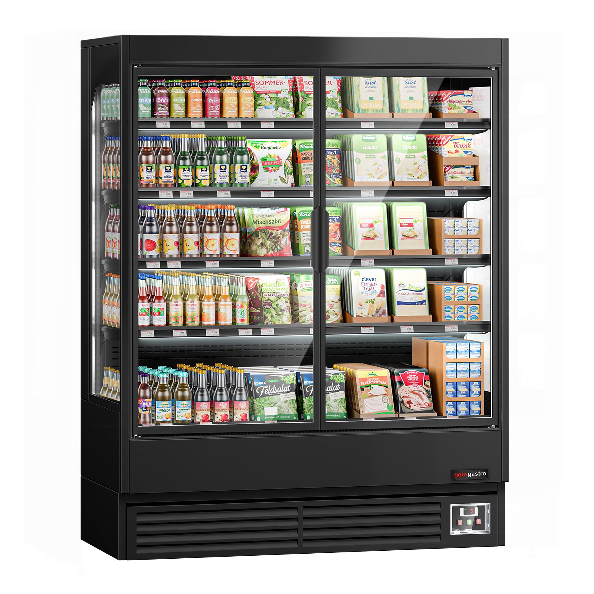 Vitrine murale réfrigérée - 1524mm - 693L - avec 2 portes battantes vitrées & 4 étagères - Noir