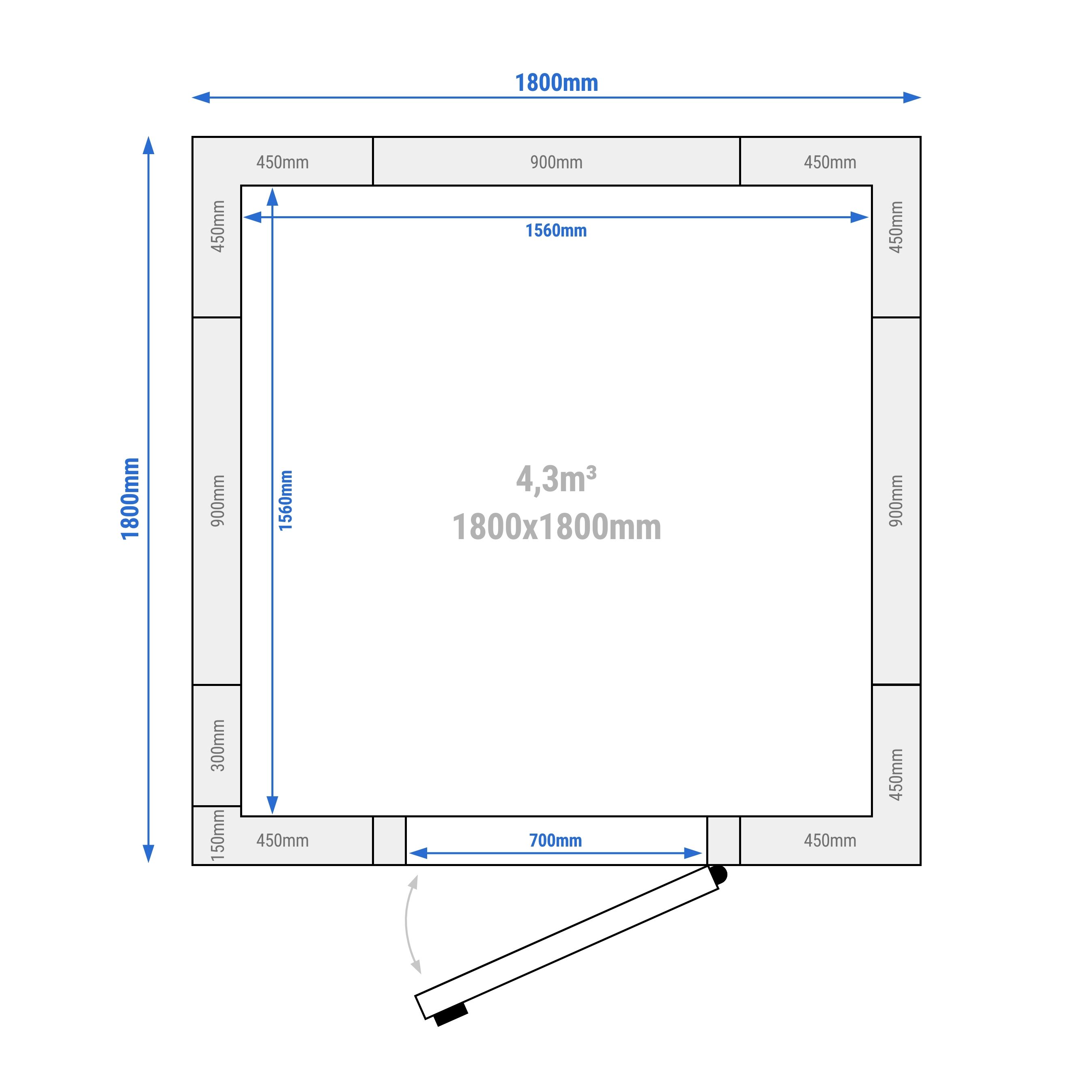 Chambre de congélation – 1800 × 1800 mm – 4,30 m³ – avec rideaux à lamelles inclus