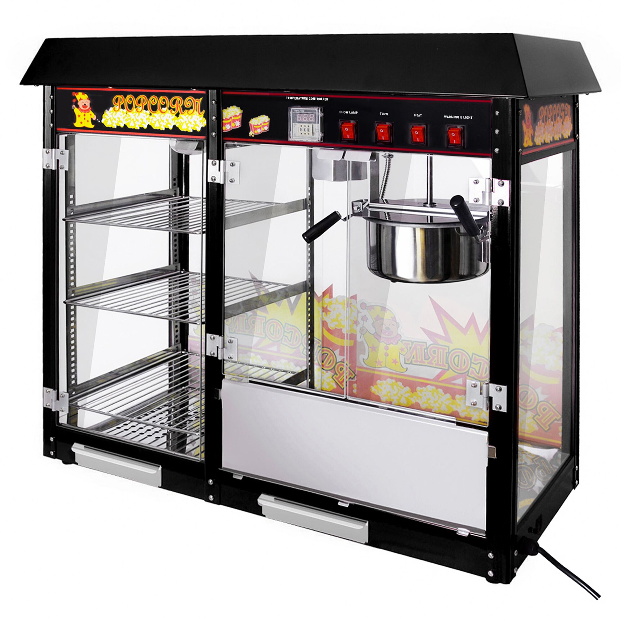 Machine à pop-corn professionnelle - 1,70kW - 5kg/h - avec 1 marmite(s) + 3 étagères chauffantes - Noir