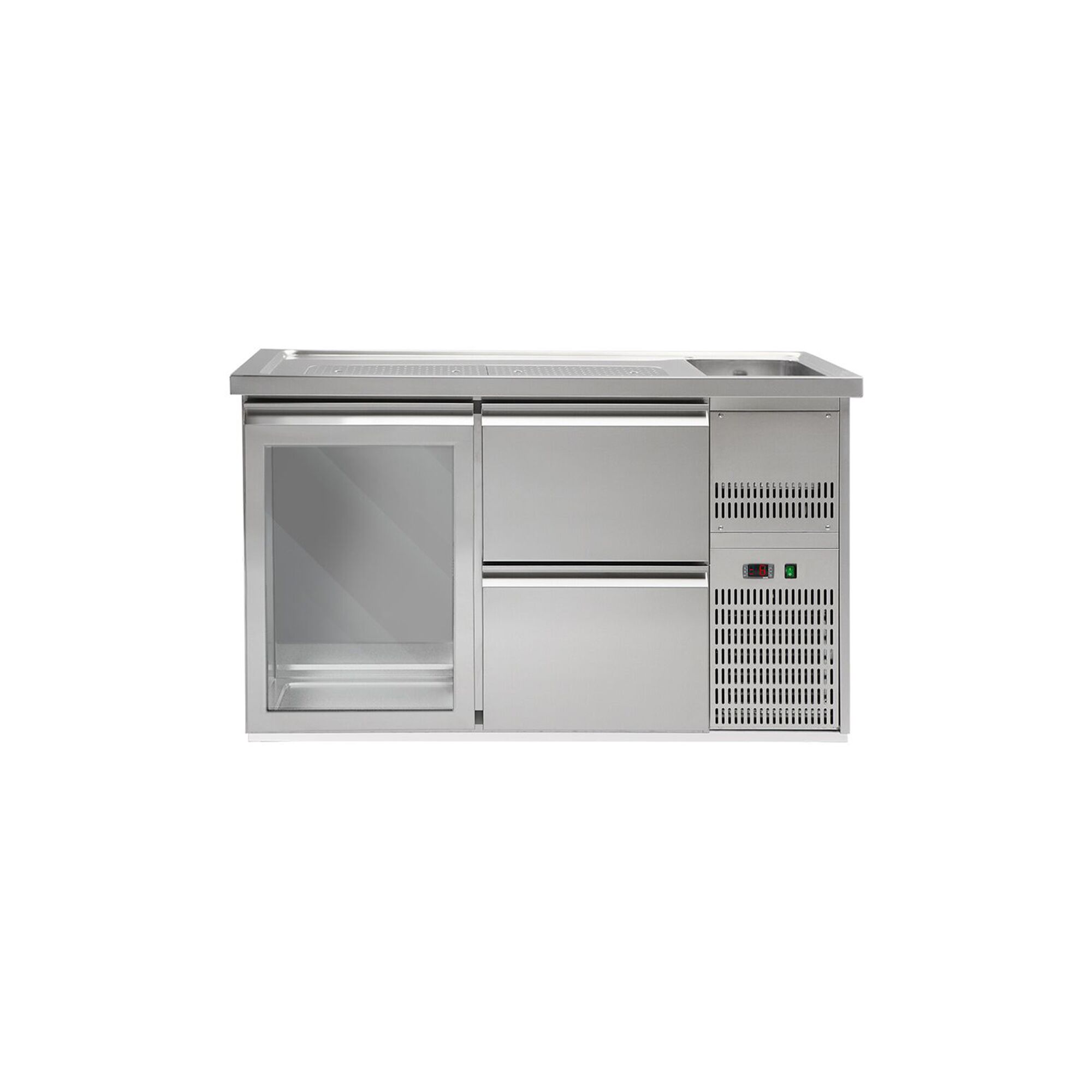 Comptoir de bar réfrigéré Premium PLUS – 1550 × 700 mm – 1 porte vitrée & 2 tiroirs