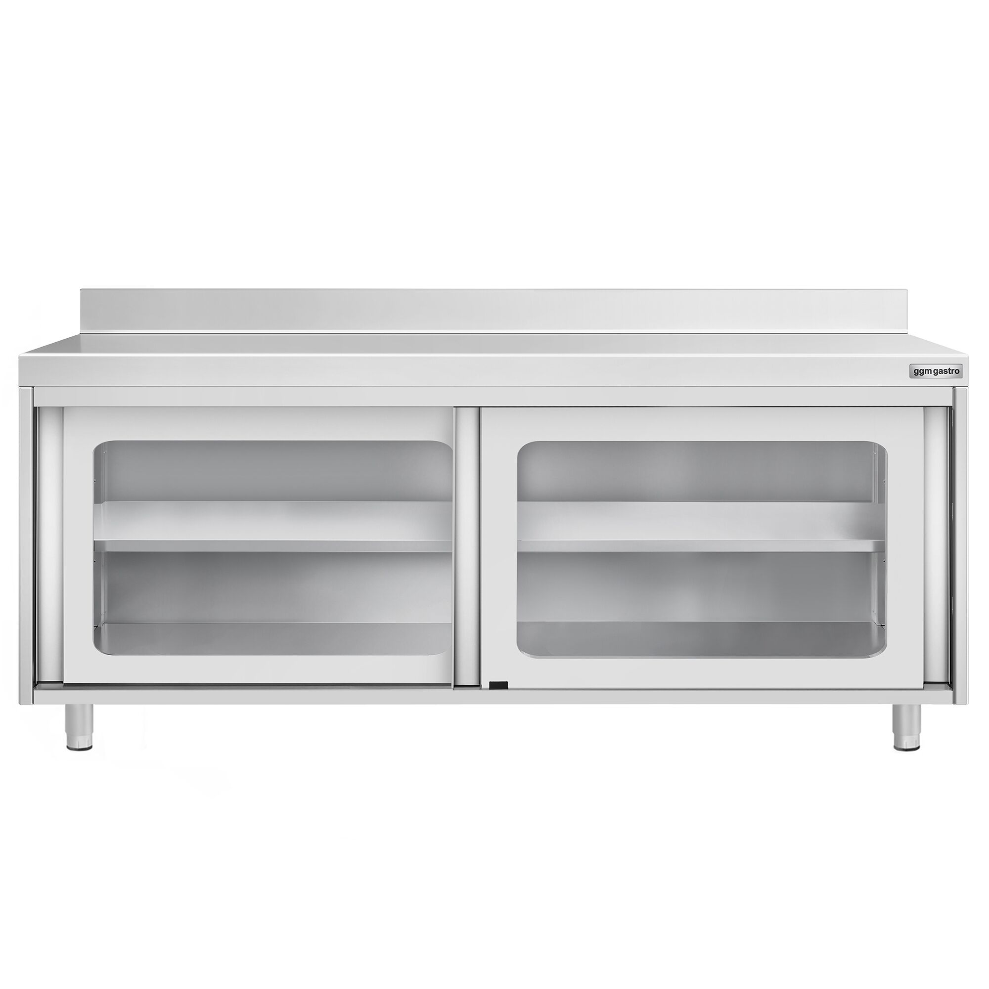 Table armoire en acier inoxydable PREMIUM - 2000x600mm - avec portes coulissantes vitrées - avec dosseret