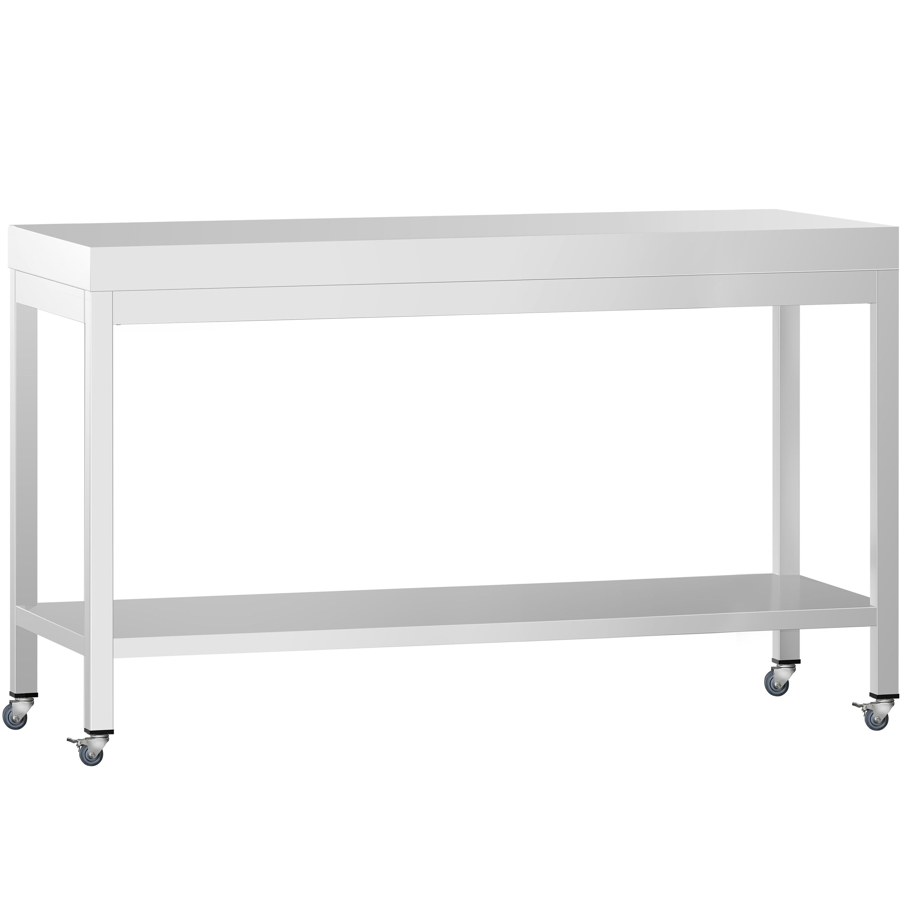 Table de travail en inox PREMIUM - 1600 x 600 mm - avec tablette inférieure et roulettes