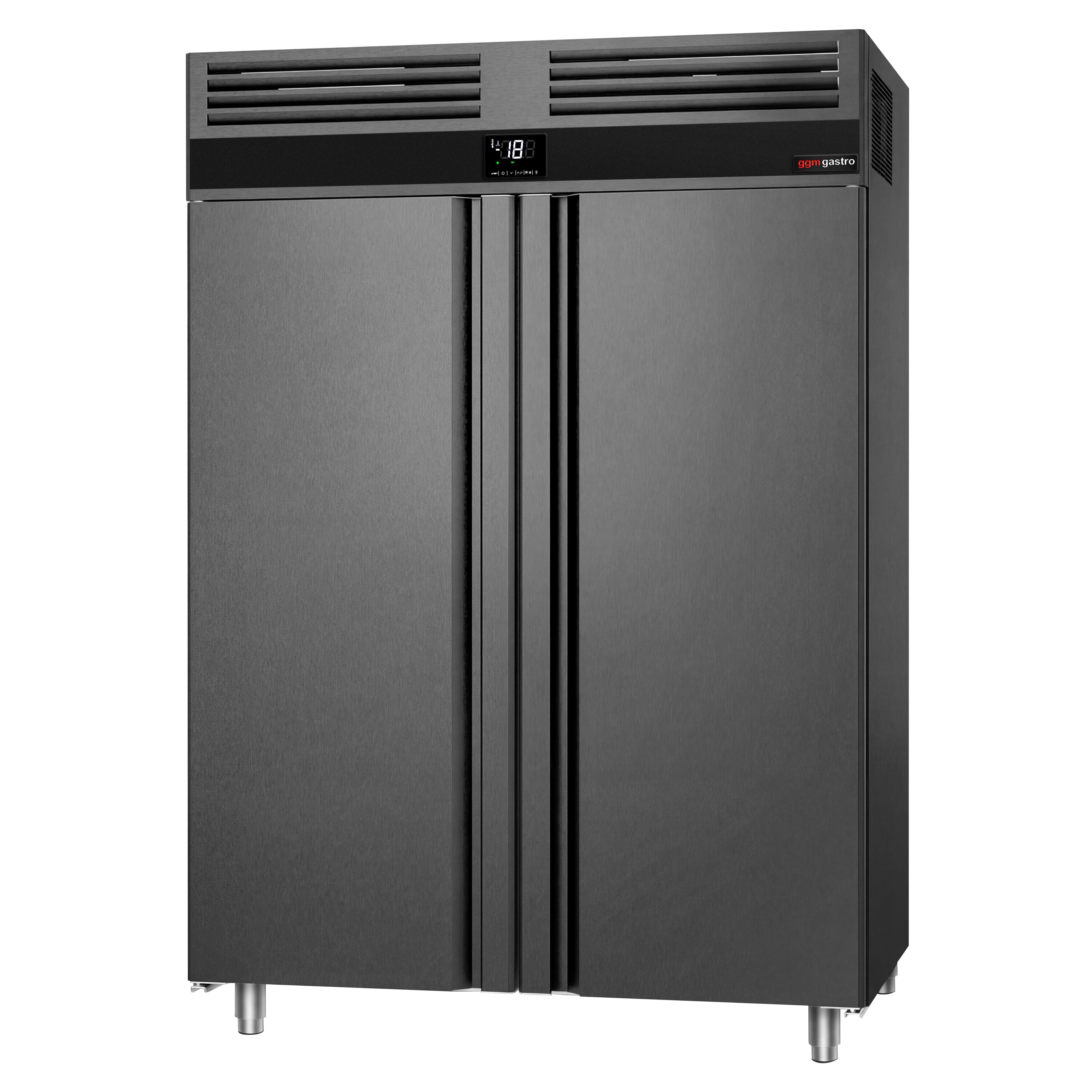 Armoire réfrigérée négative en acier inoxydable AISI 430 PREMIUM - GN 2/1 - 1400 L - avec 2 portes vitrées & Glissières & 6 grilles - Anthracite