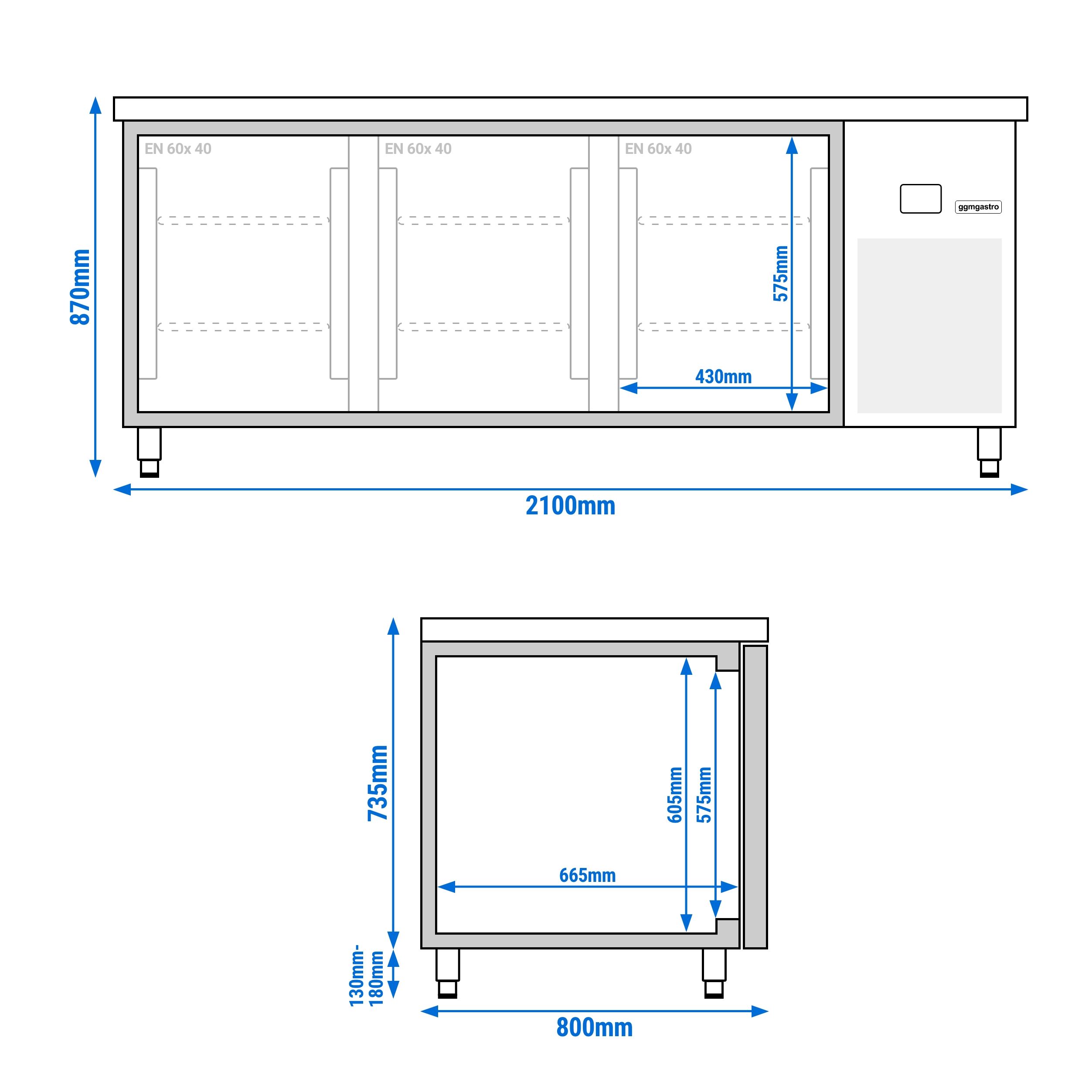 Table réfrigérée de boulangerie PREMIUM - 2100x800 mm - avec 3 portes