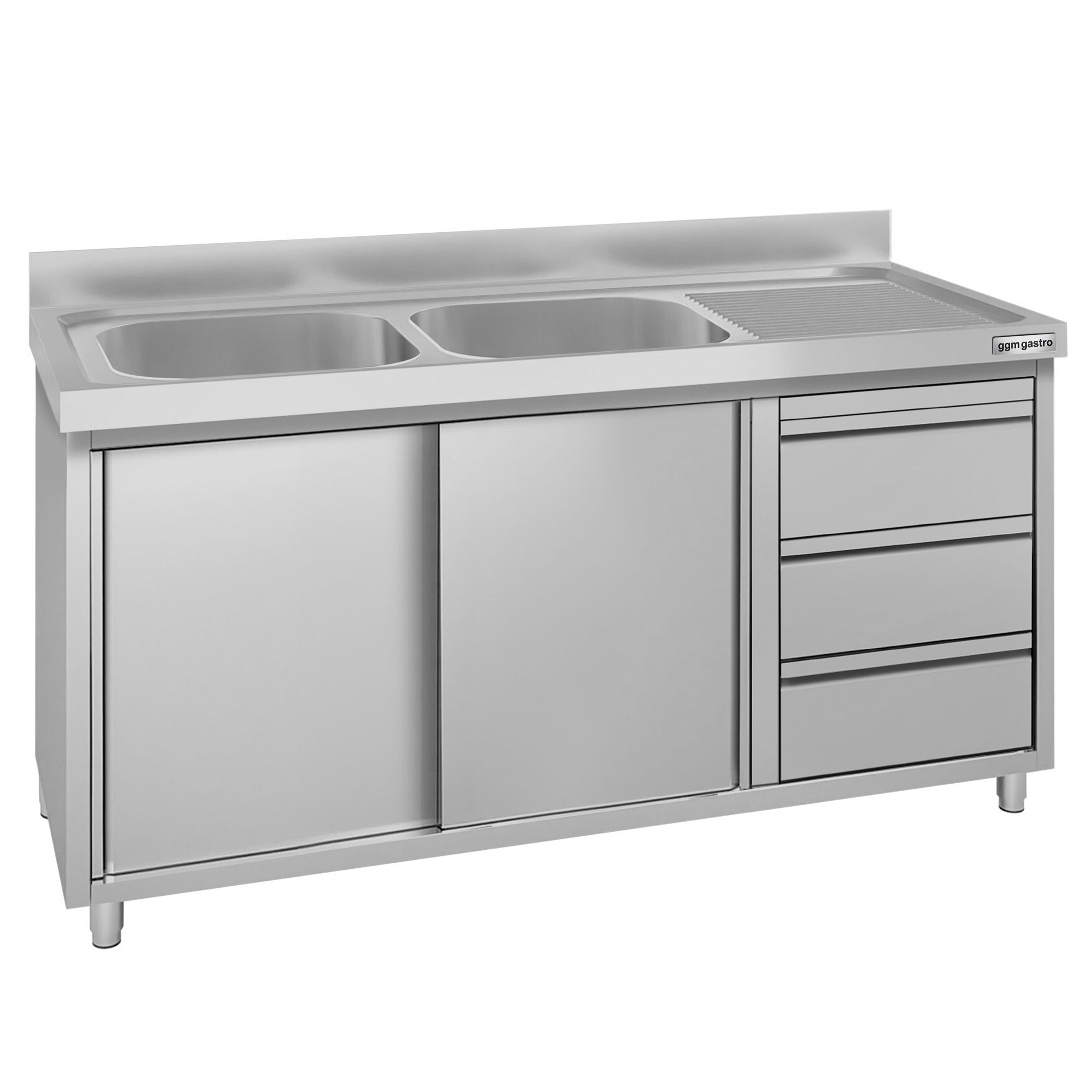 Meuble évier ECO - 1400 x 600 mm - avec 3 tiroirs & 2 bacs à gauche