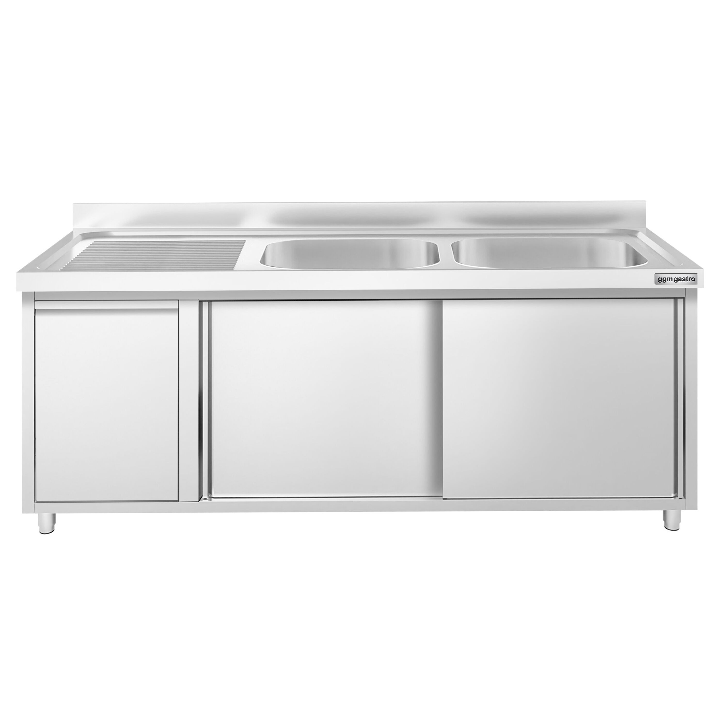 Meuble plonge PREMIUM - 2000x600mm - avec poubelle intégrée et 2 bacs