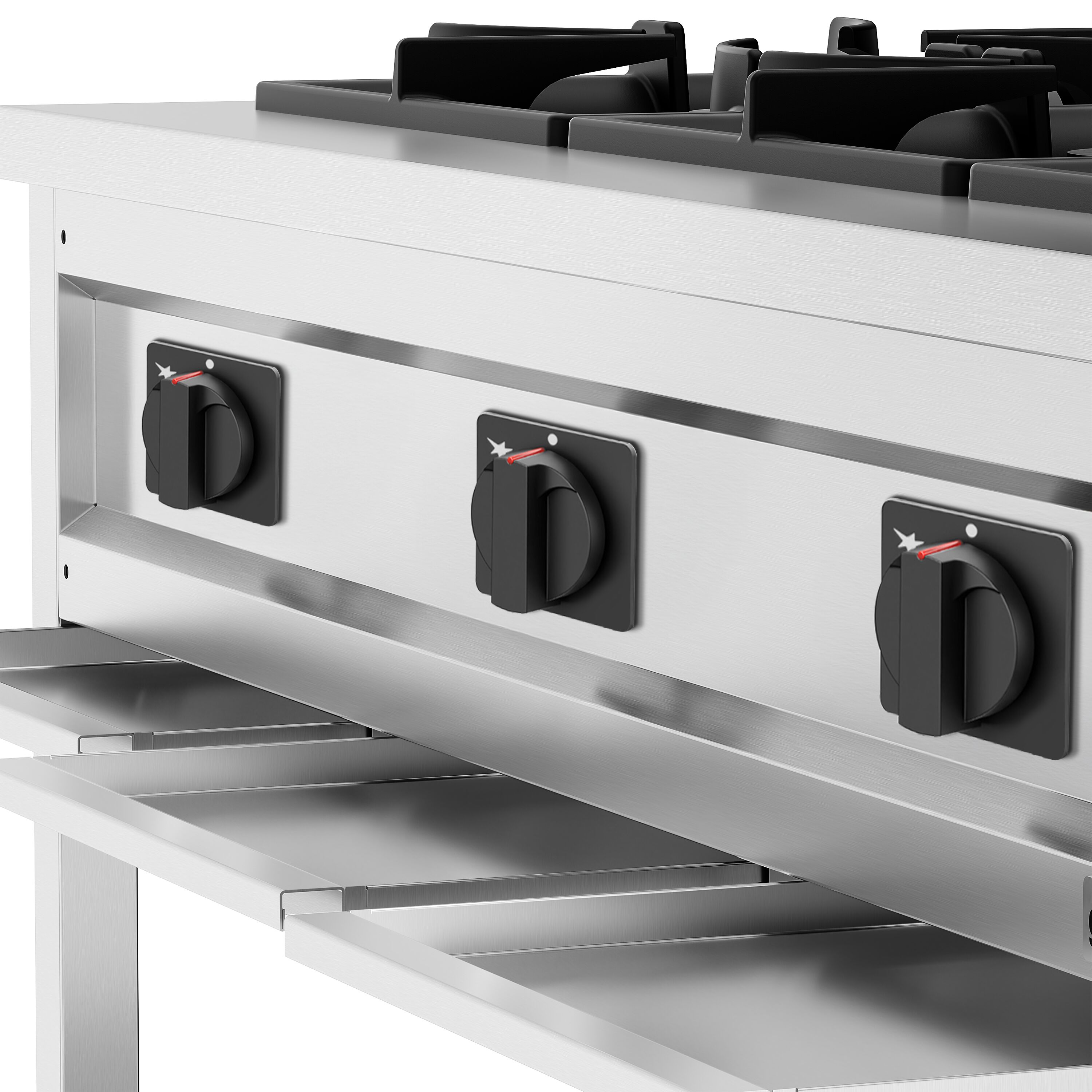 Fourneau à gaz – 25,5 kW – 3 brûleurs – ouvert avec socle de base & tiroir de récupération