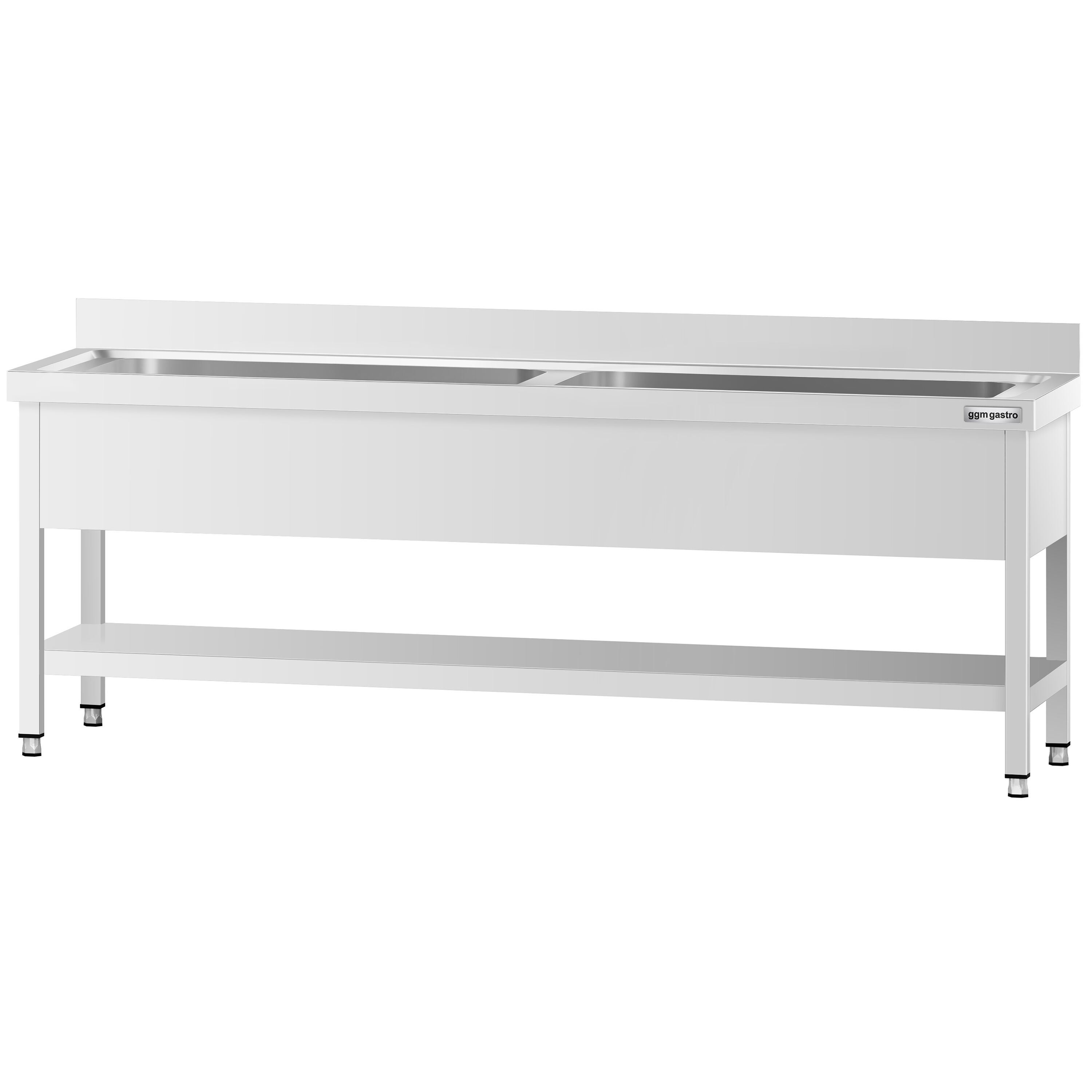 Topfspültisch Premium - 2000x700mm - mit Grundboden & 2 Becken
