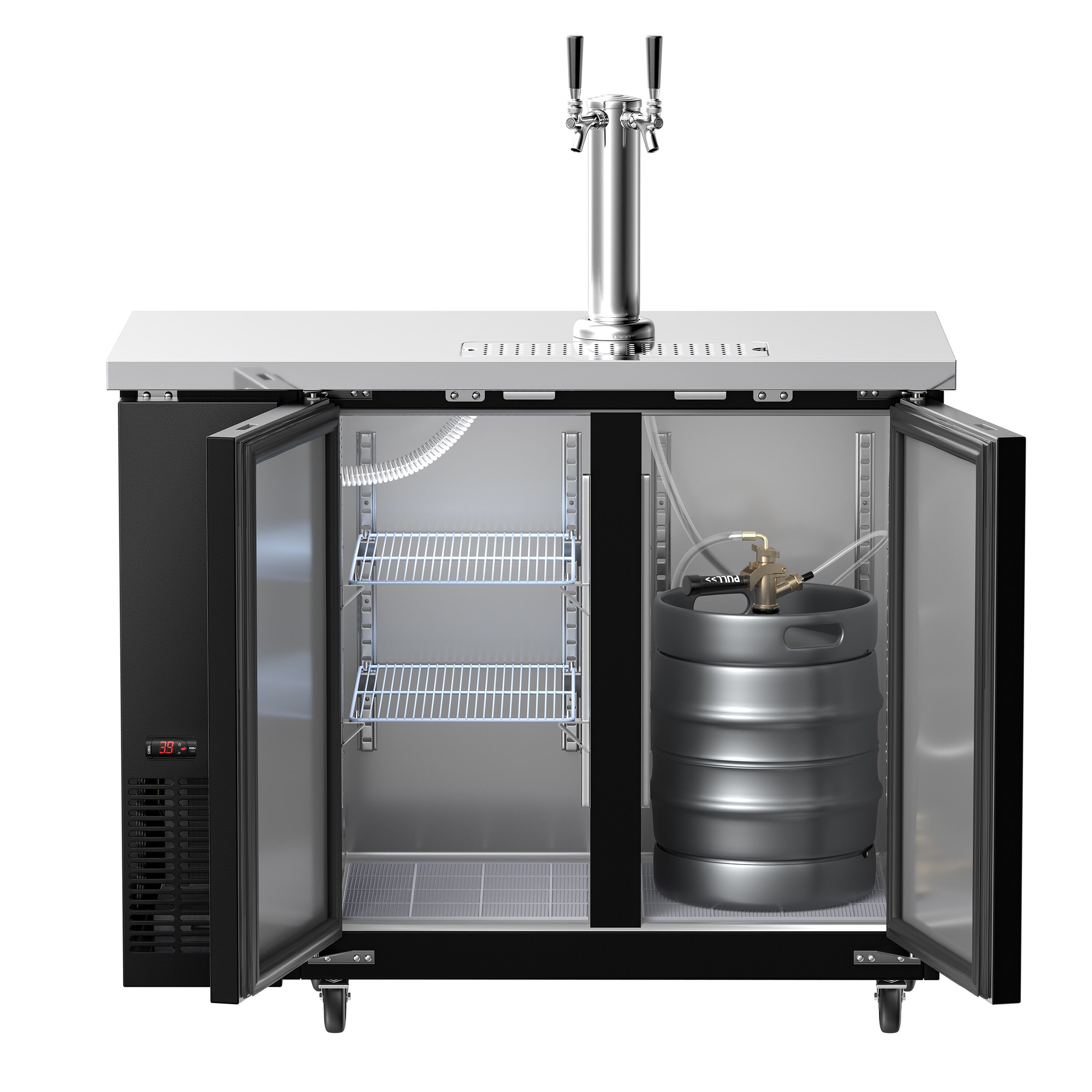 Tireuse à bière professionnelle - 2x 50L fûts - 2 robinets - 1240x620mm - 2 portes pleines