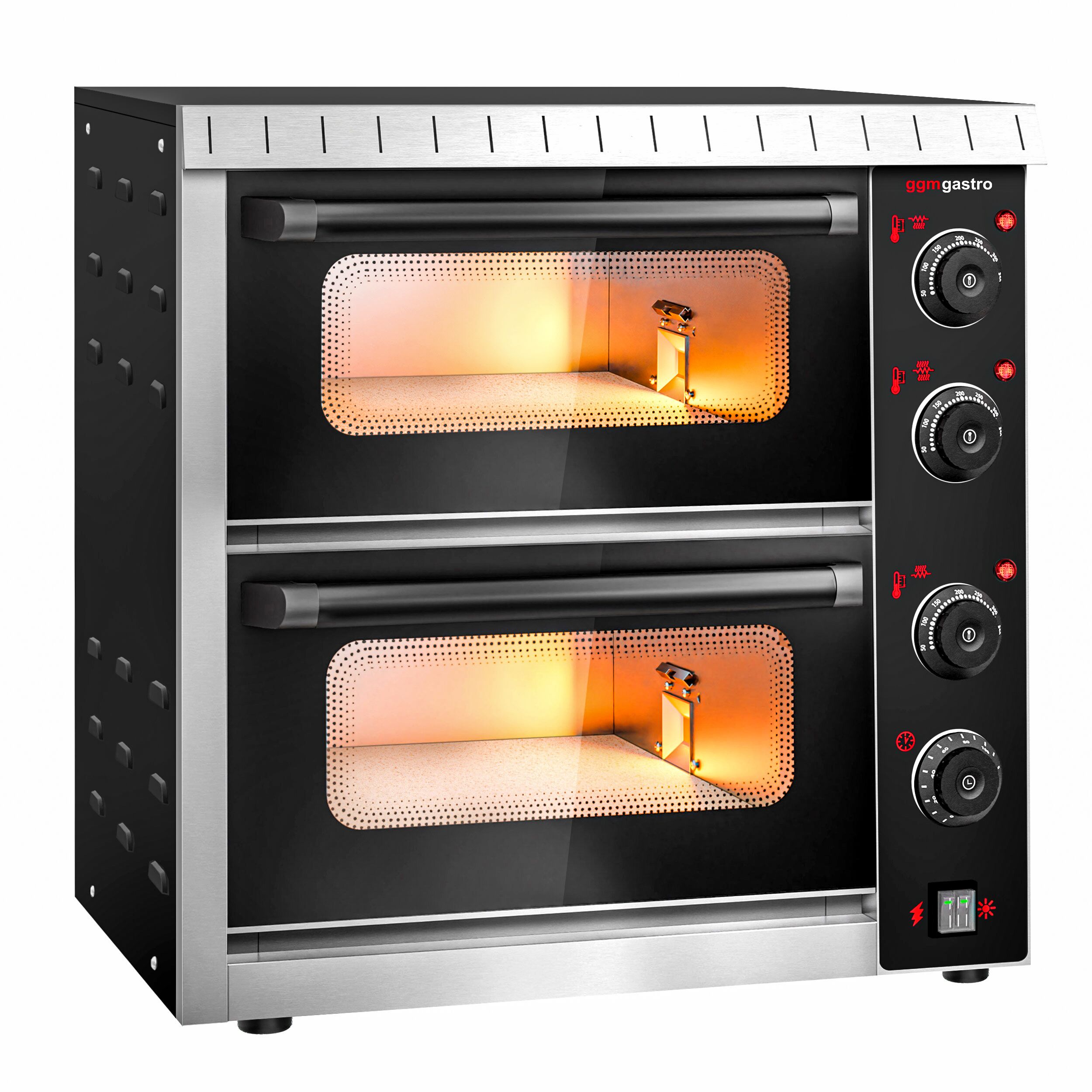 Electric Deck Pizza Oven - Twin Deck - Stone Deck - 4+4 - Ø 20cm (8") - 230V Single Phase - Mechanical Controls - Black - up to 350°C