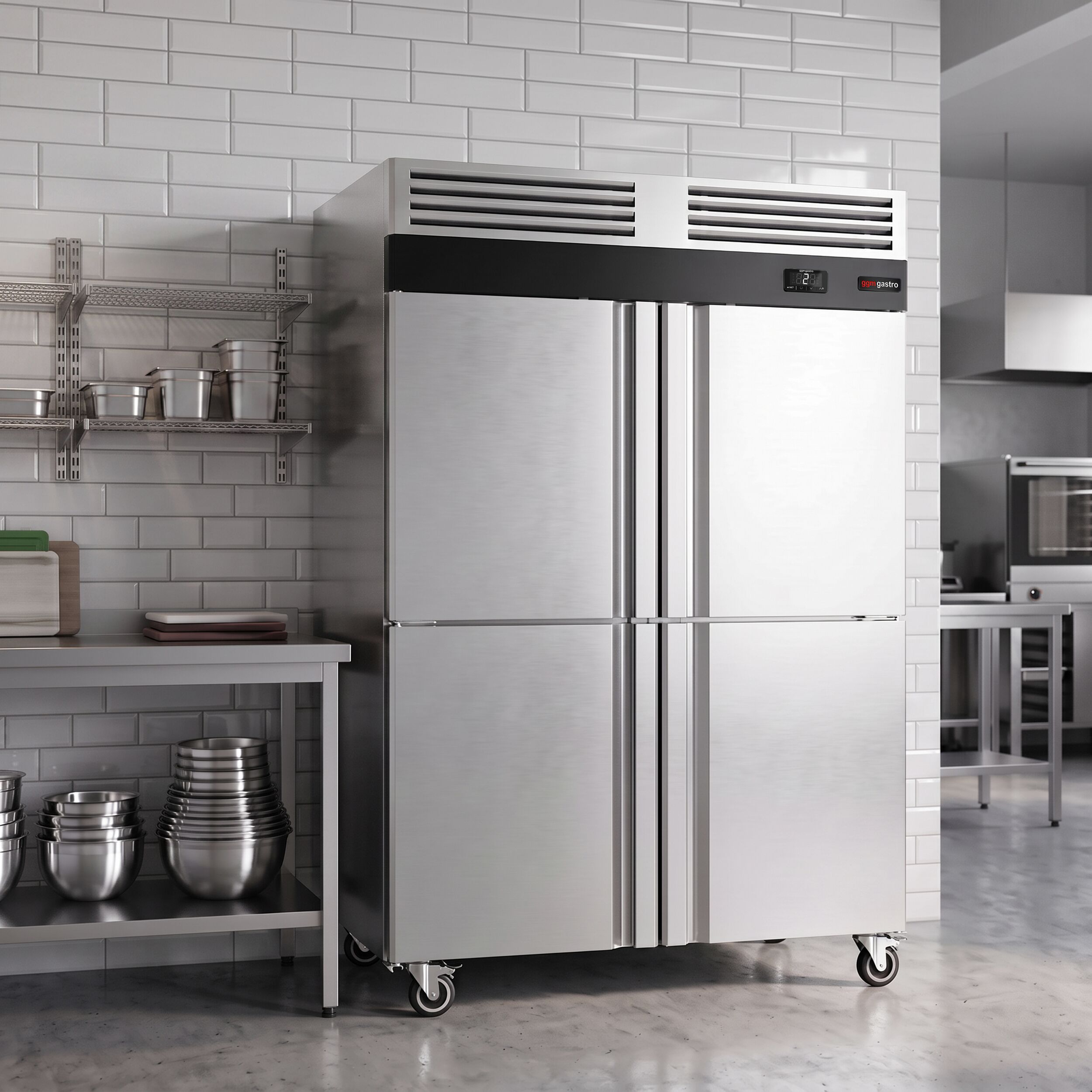 Commercial Upright Fridge – Stainless Steel ECO – GN 1/1 – 1700 Litres – with 4 Half Doors