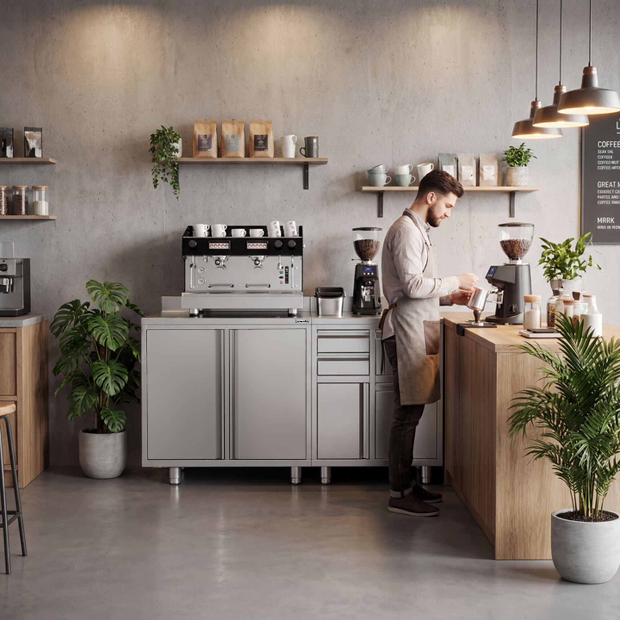 Armoire de travail pour machine à café filtre - 1000x600mm - avec dosseret - 2 portes battantes