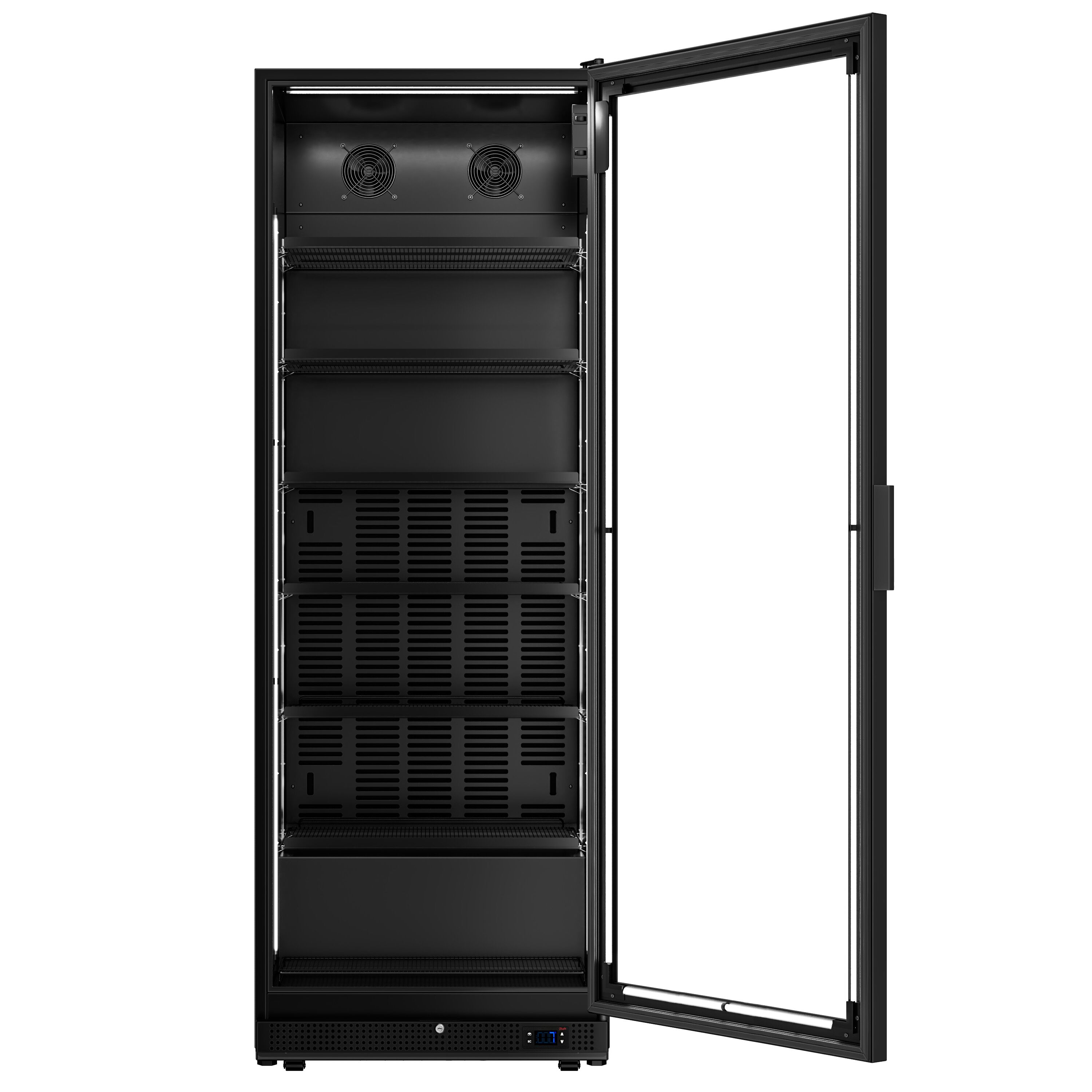 Commercial Beverage Display Fridge - 750mm - 739 Litres - with 1 hinged glass door - LED lighting - digital controller with temperature display - Black - Temperature range 0 to 7 °C