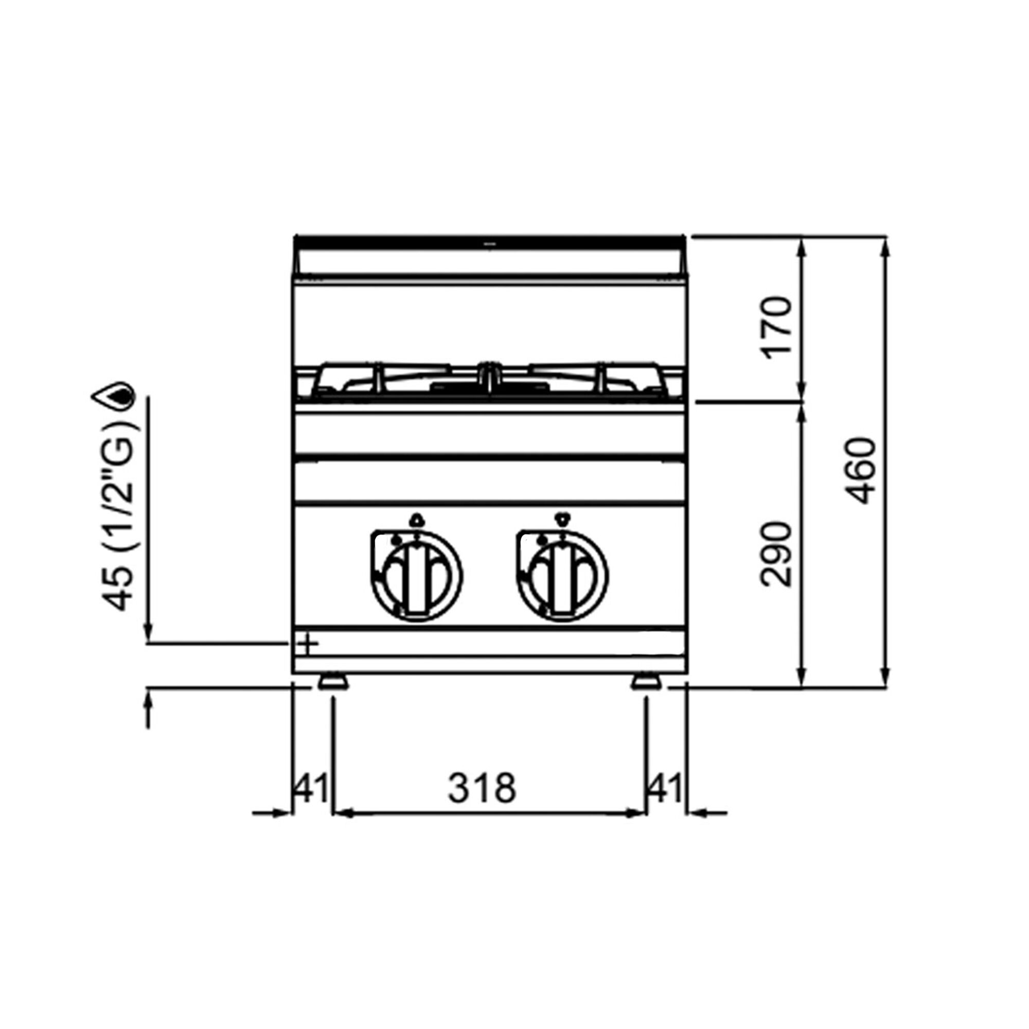 Fourneau à gaz – 9,5 kW – 2 brûleurs