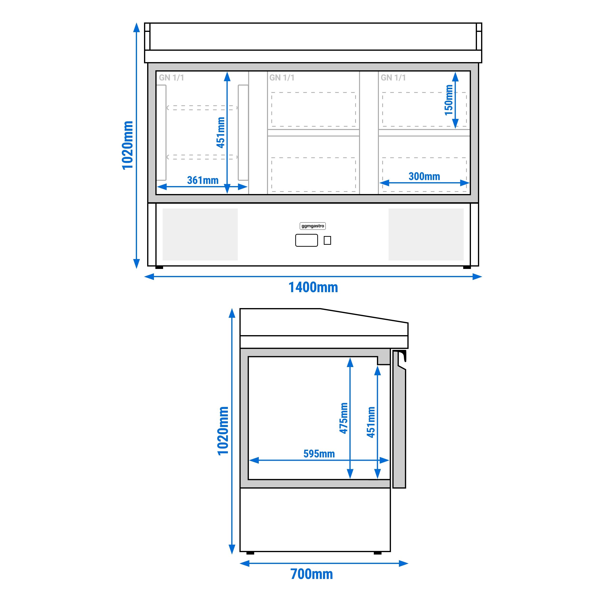 Commercial Pizza Prep Counter - Granite Top ECO - 1400x700mm - with 1 doors & 4 drawers