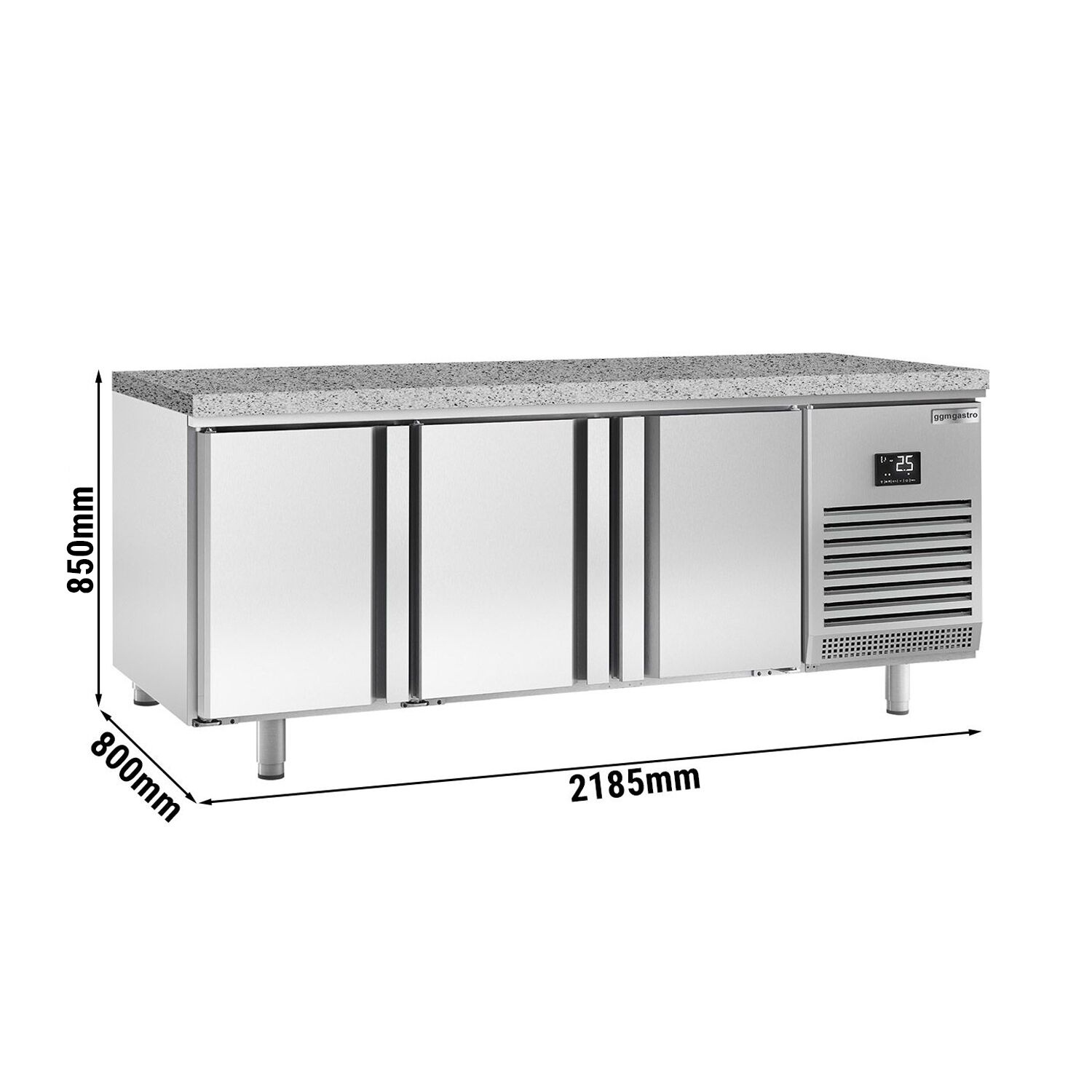 Table réfrigérée de boulangerie PREMIUM PLUS - 2185x800 mm - avec 3 portes & plan de travail en granit