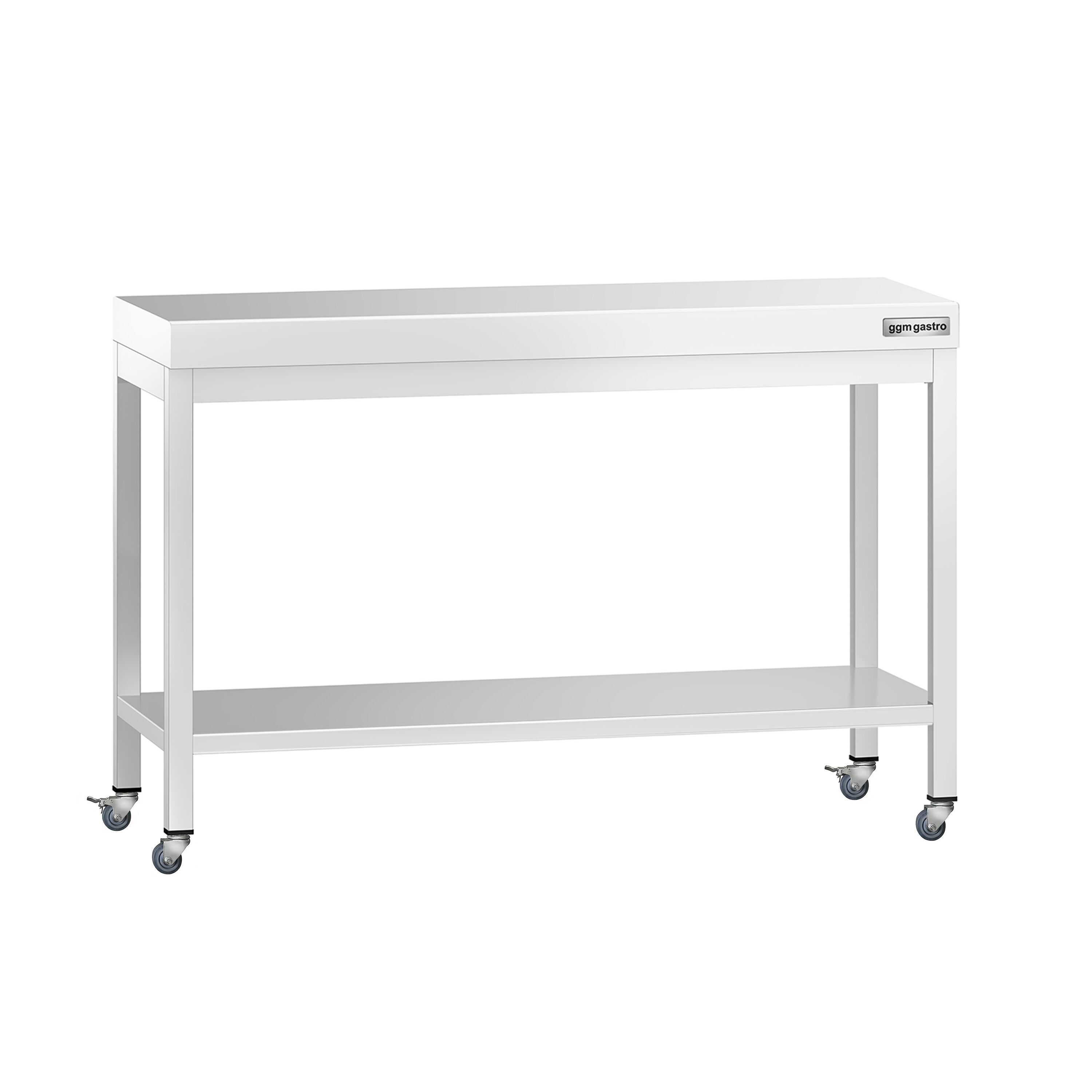 Table de travail en inox PREMIUM - 1200 x 600 mm - avec tablette inférieure et roulettes
