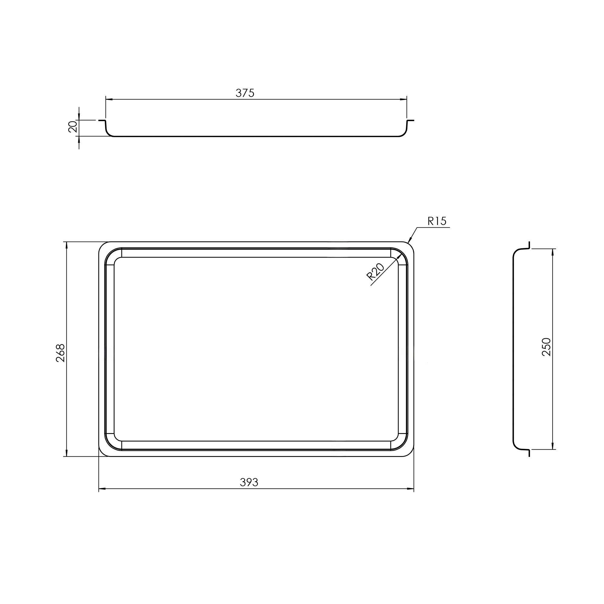 Plateau de service avec rebord - Acier inoxydable - avec rebord - rectangulaire - 393x268x20mm