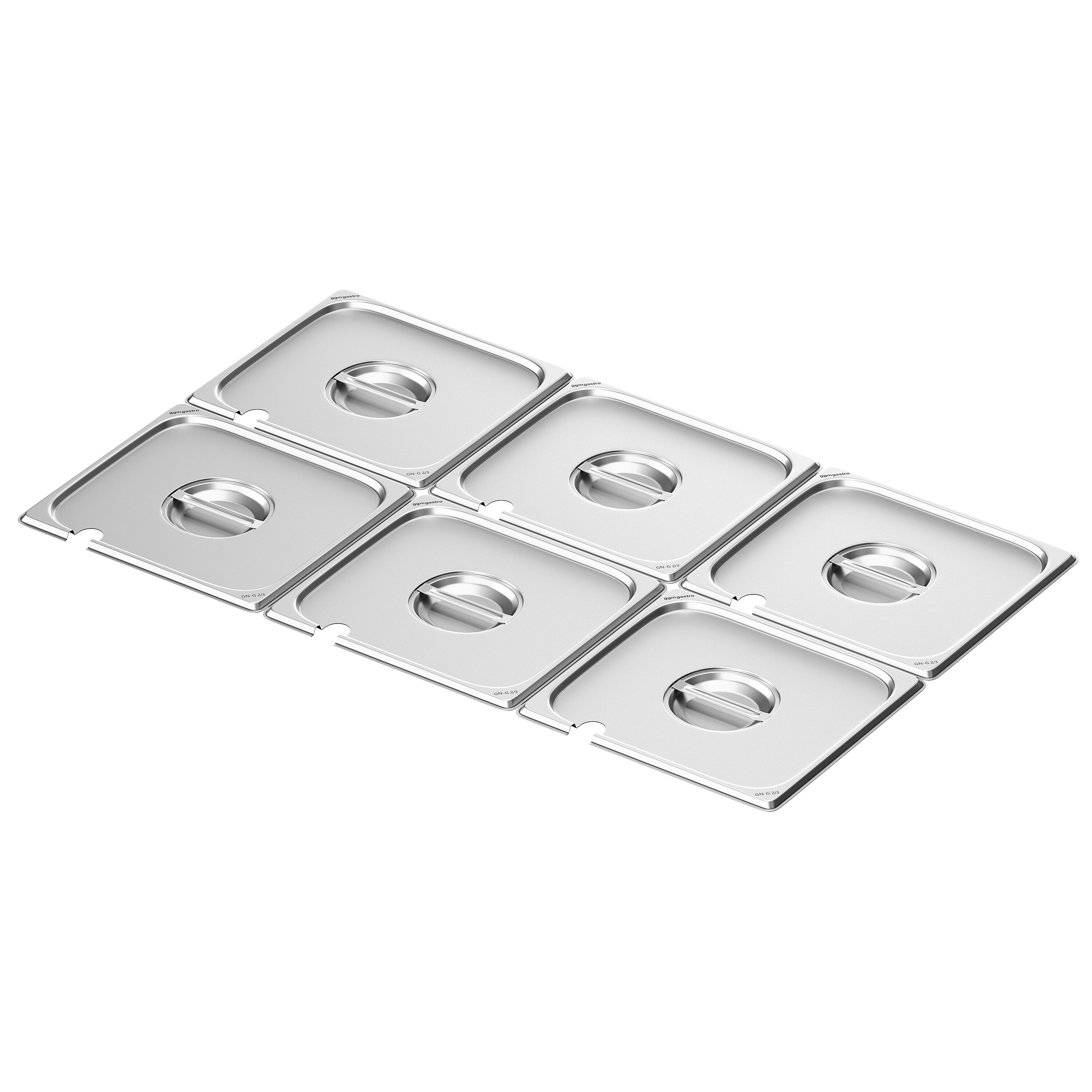 (6 Stück) Edelstahl-Deckel GN 2/3 - mit Löffelaussparung