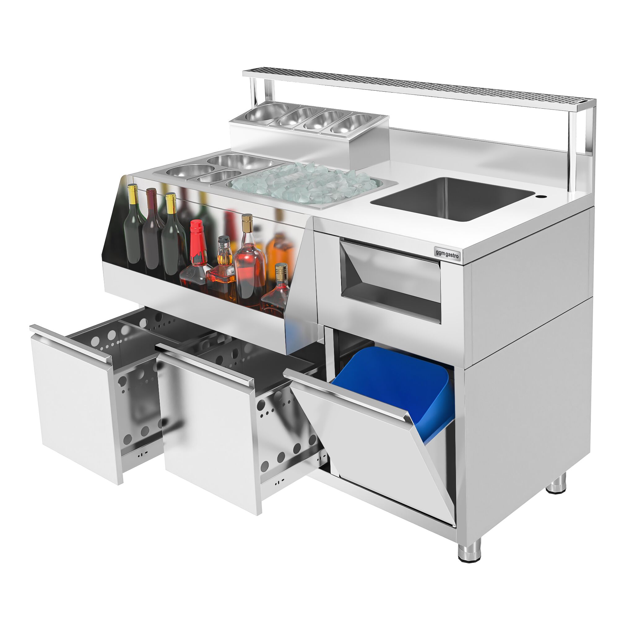 Table de préparation pour cocktails – inox – 1200 x 720 mm – avec 2 tiroirs