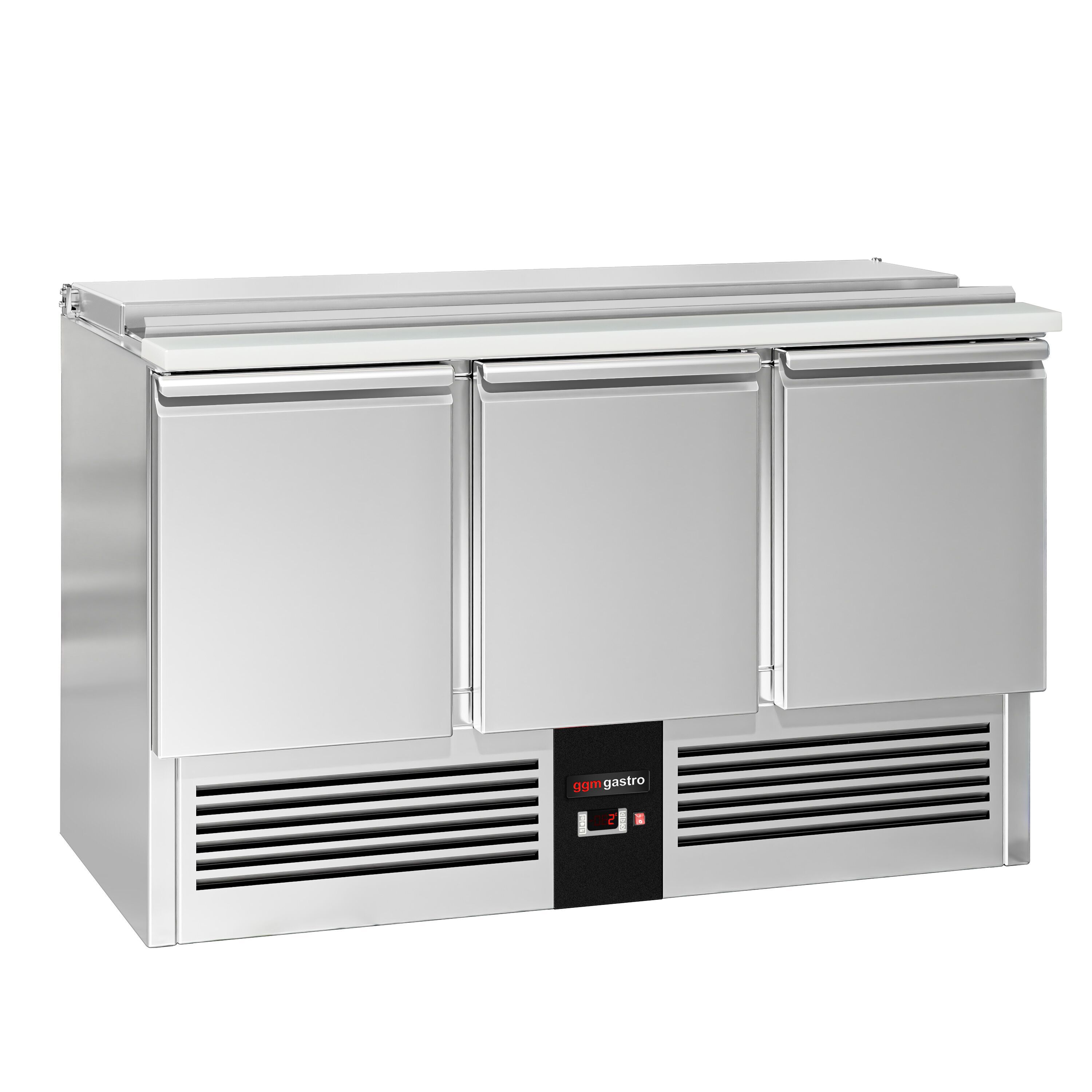 Saladette réfrigérée PREMIUM - 1368mm - 368L - 3 portes - avec découpe pour 4x GN 1/1 & Couvercle inox