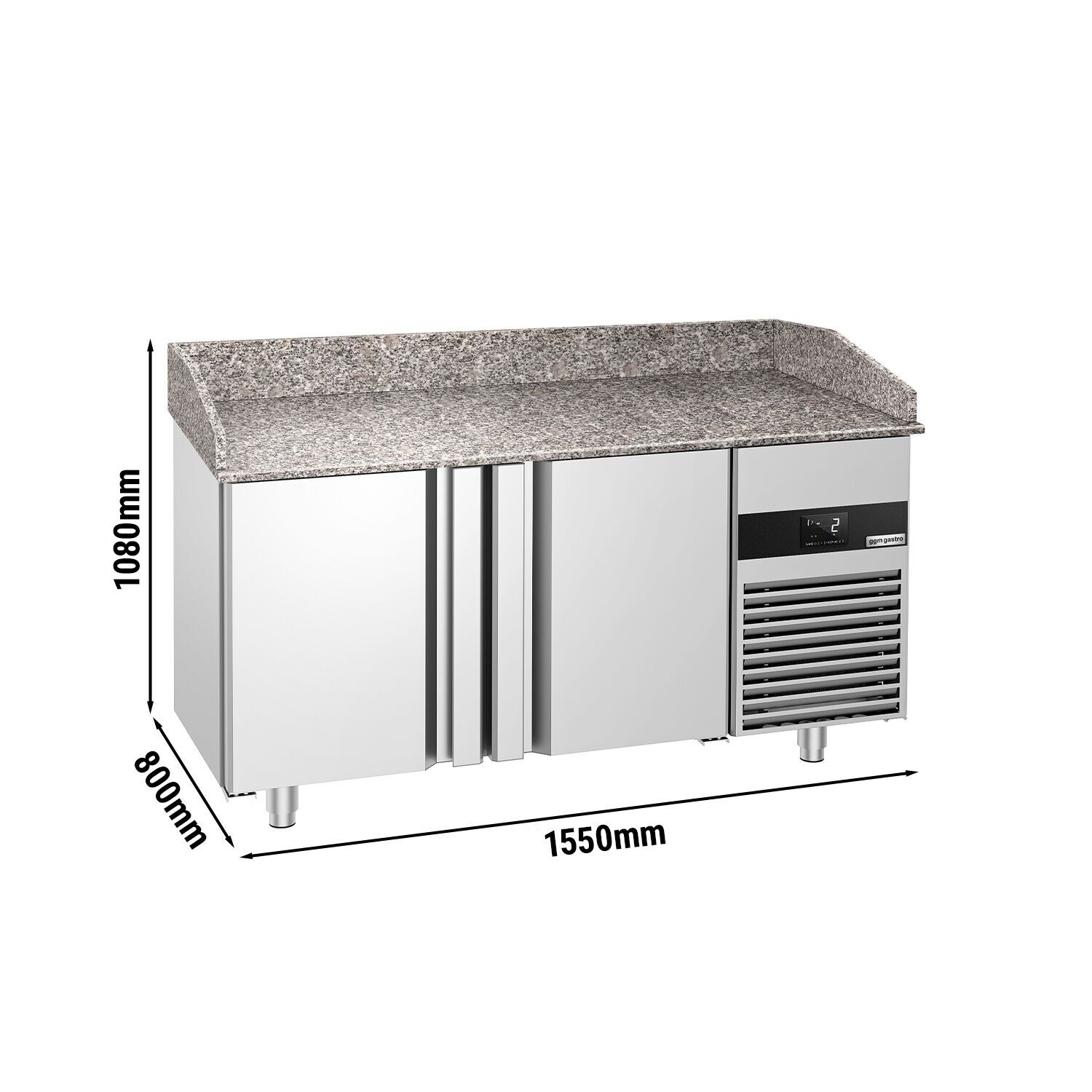 Table réfrigérée pour pizza PREMIUM - 1550 x 800 mm - avec 2 portes