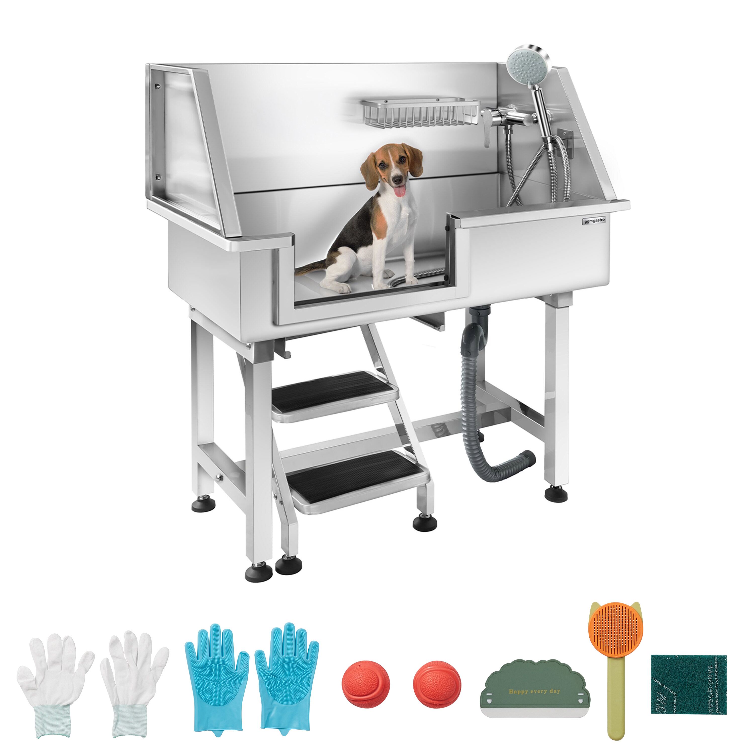 Baignoire pour chien - avec escalier, douchette de plonge & panneau filtre à eau