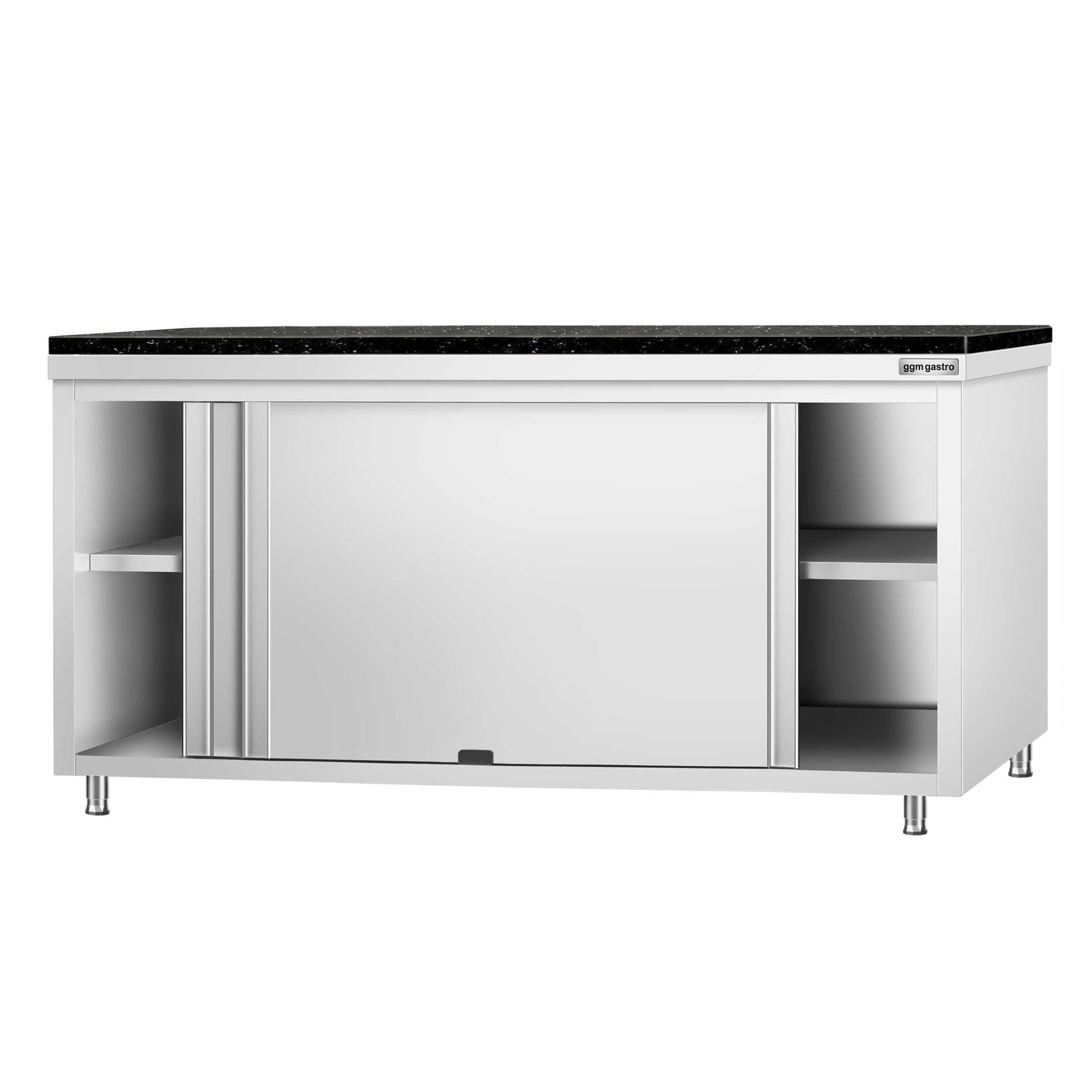 Roestvrijstalen werkkast PREMIUM - 2000 x 600 mm - met doorgeefluik - incl. granieten werkblad