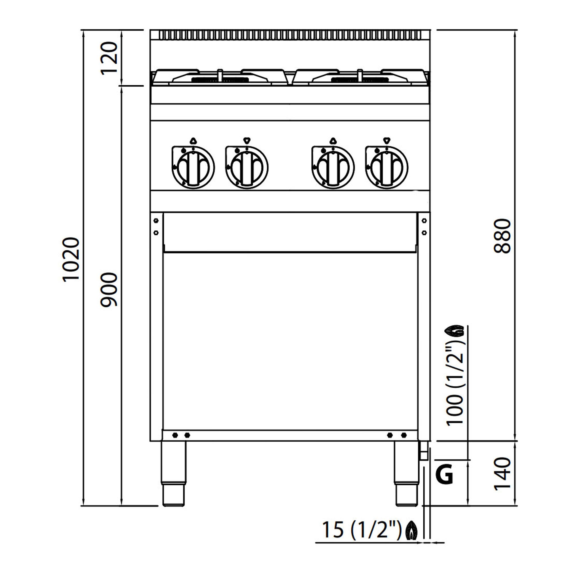 Fourneau à gaz – 19 kW – 4 brûleurs