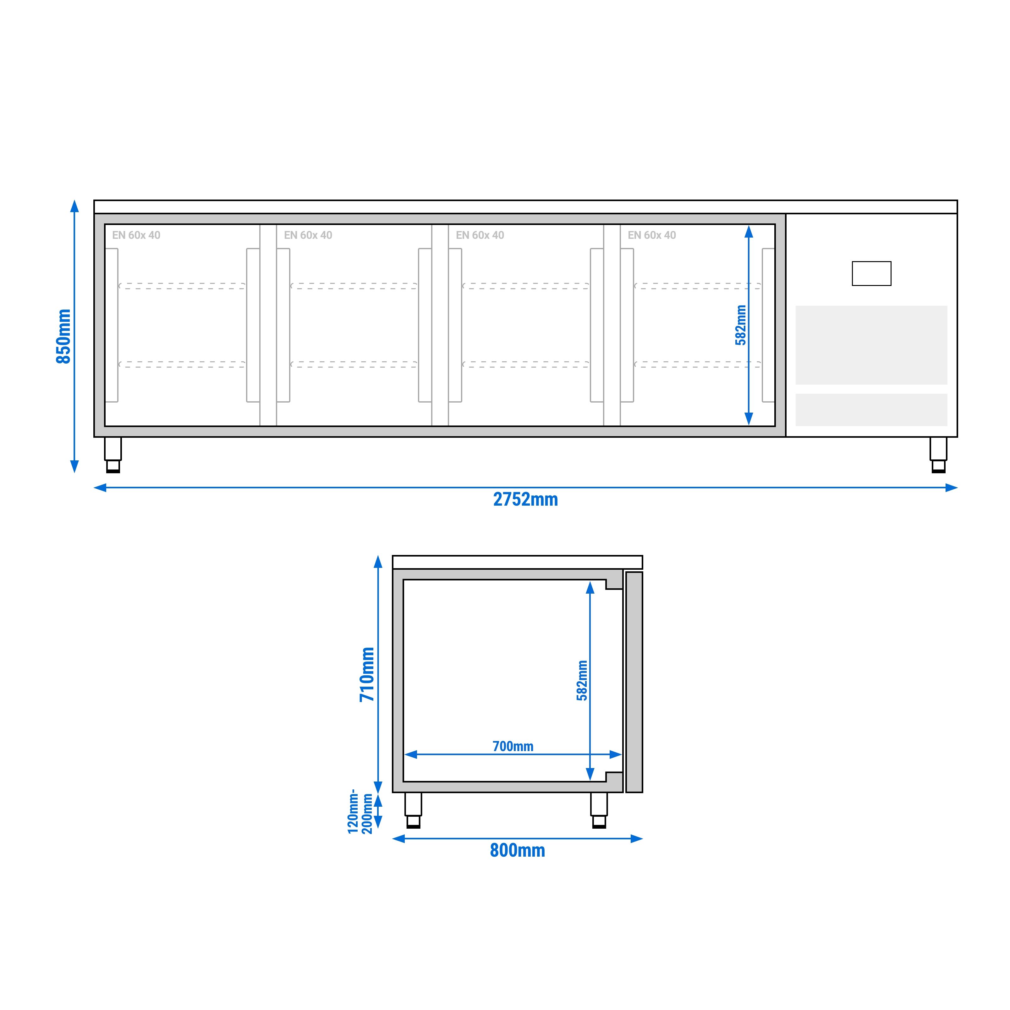 Table réfrigérée de boulangerie PREMIUM PLUS - 2752x800 mm - 4 portes vitrées & plan de travail en granit