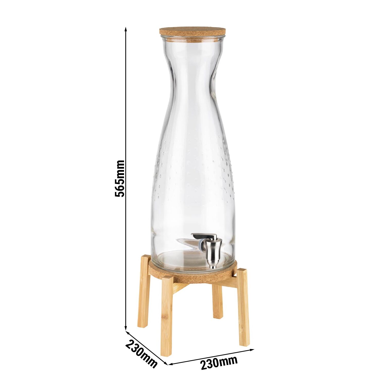 Distributeur de boissons - FRESH WOOD - Set en 2 pièces - Récipient en verre avec robinet - 4,5 Litres - incl. Support