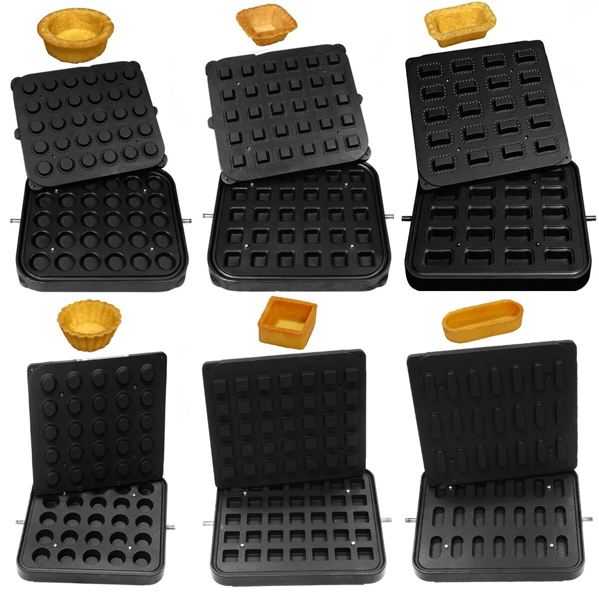 (6 pcs) Tartlet Plates - Round, Square, Rectangular, Eclair & Cupcake - 480x440x80mm - compatible with Tartlet machine TMPIC
