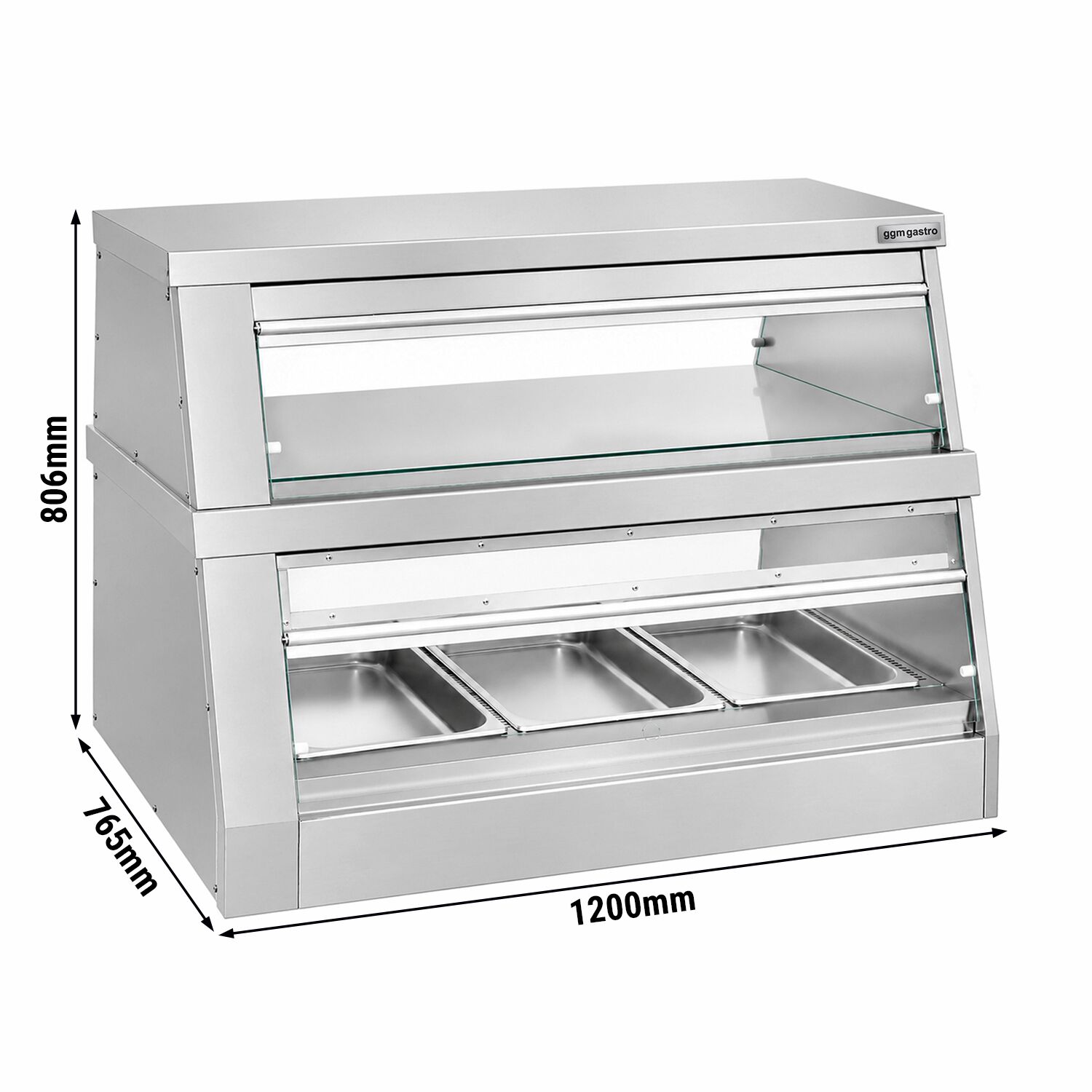 Commercial Heated Display Cabinet – 1200 mm – for 3 × GN 1/1 – Individually Adjustable – 3.5 kW