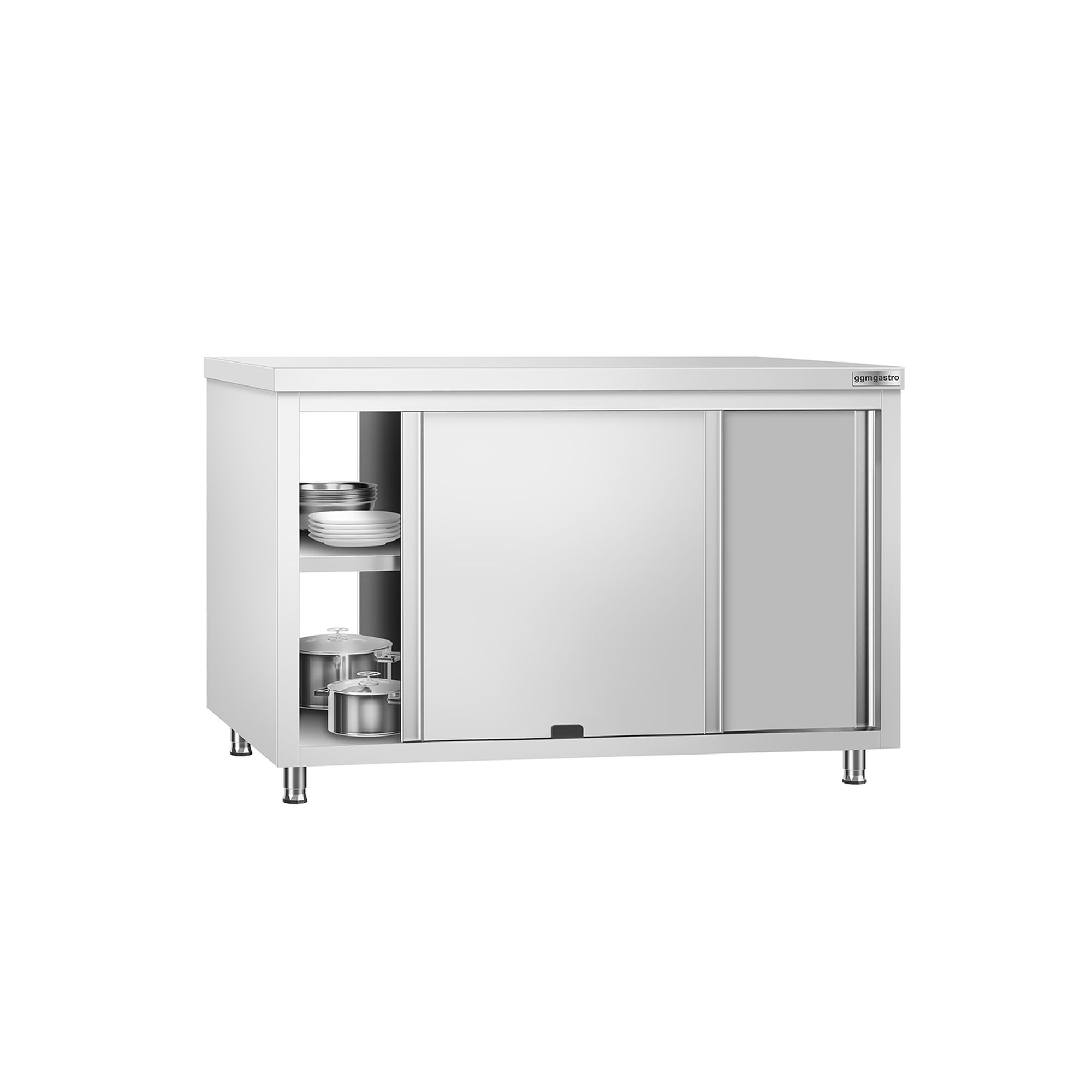 Table armoire en acier inoxydable PREMIUM - 1400x600mm - avec portes coulissantes - passe-plats