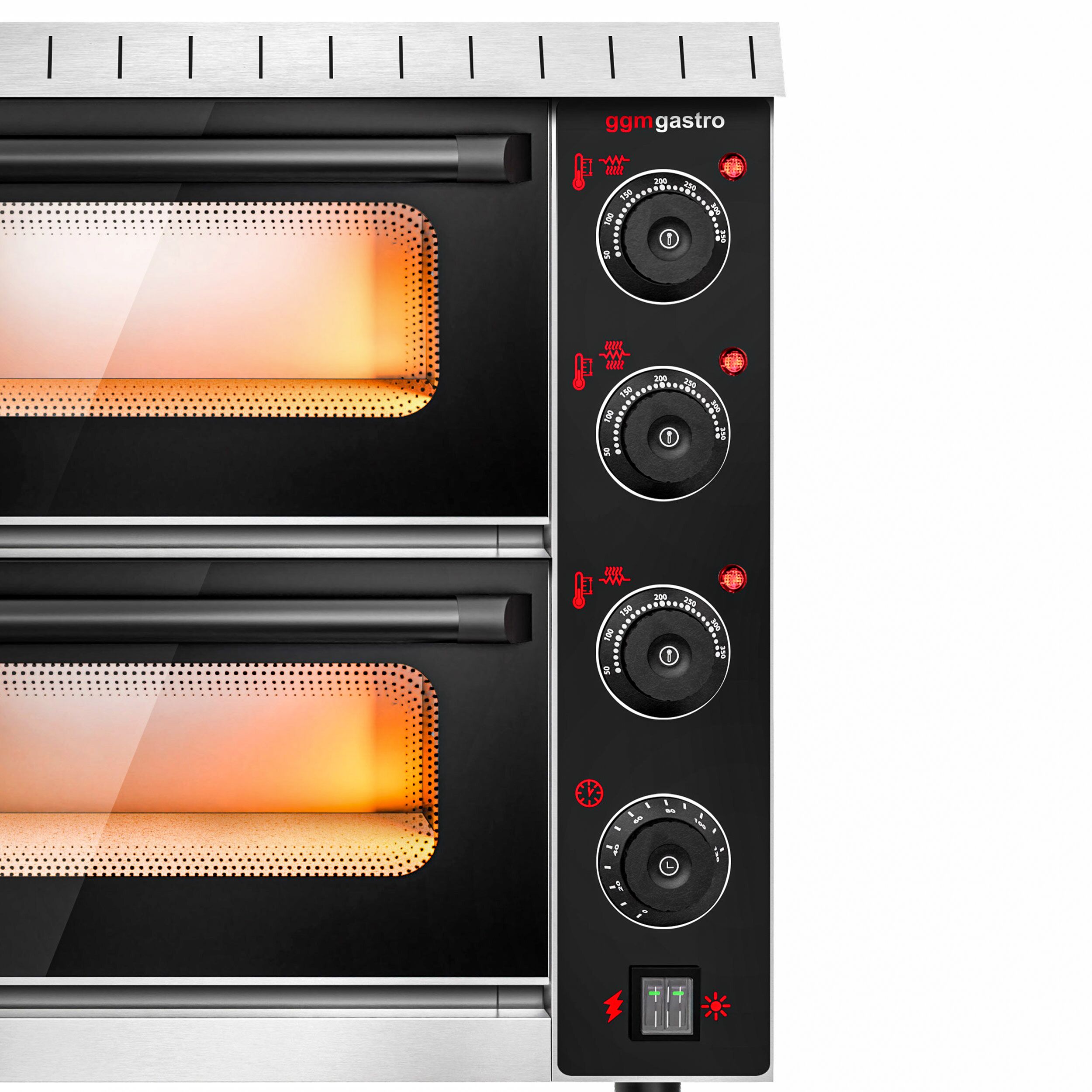 Electric Deck Pizza Oven - Twin Deck - Stone Deck - 4+4 - Ø 20cm (8") - 230V Single Phase - Mechanical Controls - Black - up to 350°C
