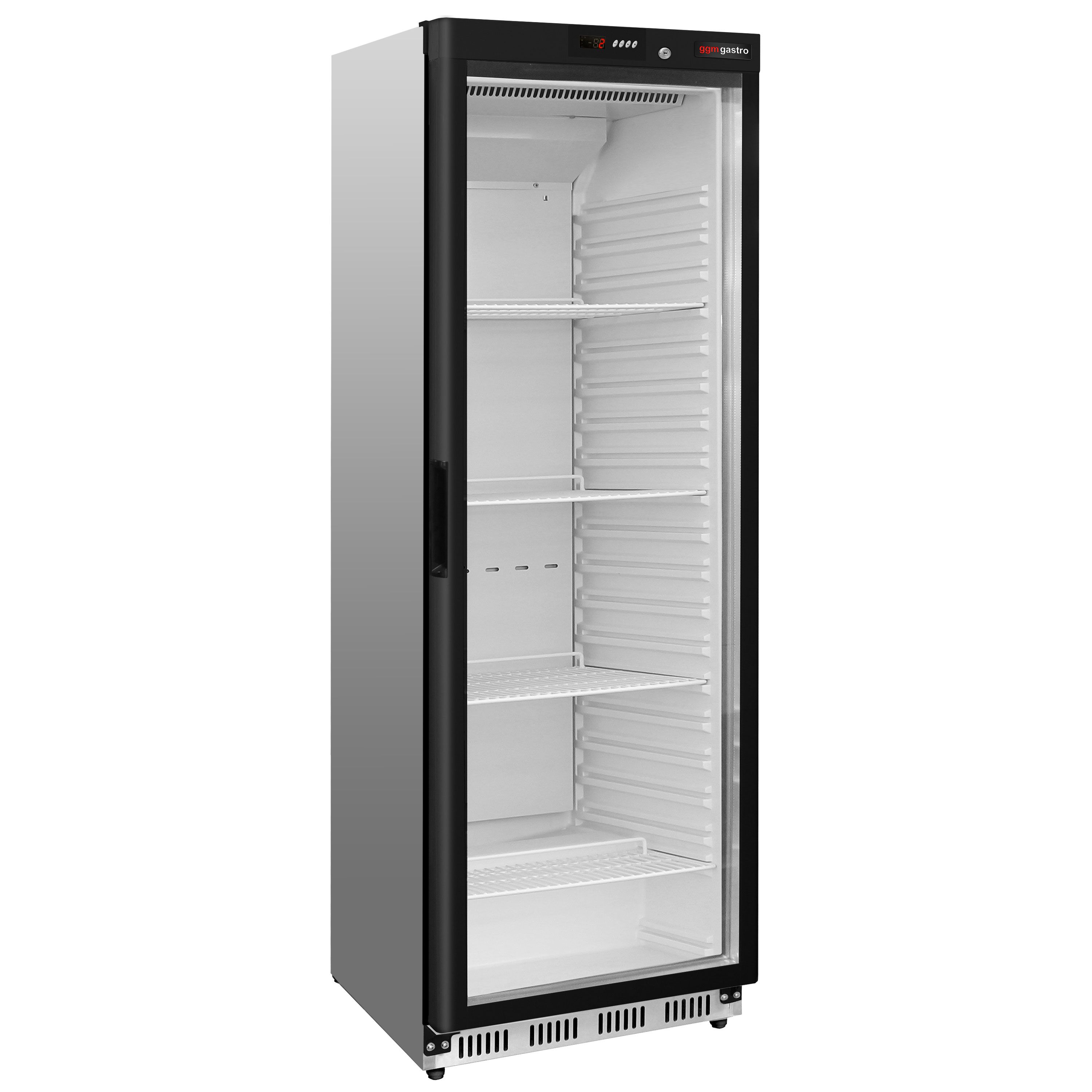 Réfrigérateur de stockage en inox PREMIUM - 400 litres - avec 1 porte vitrée & refroidissement statique avec ventilateur