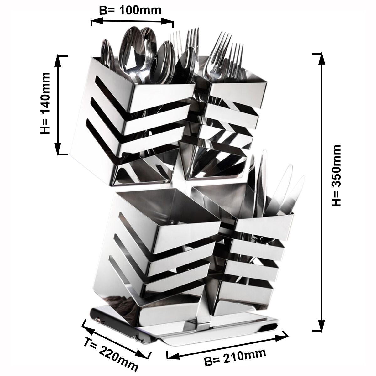 Cutlery Tray - 220x210mm - Height: 350mm - Stainless steel - with 4 compartments