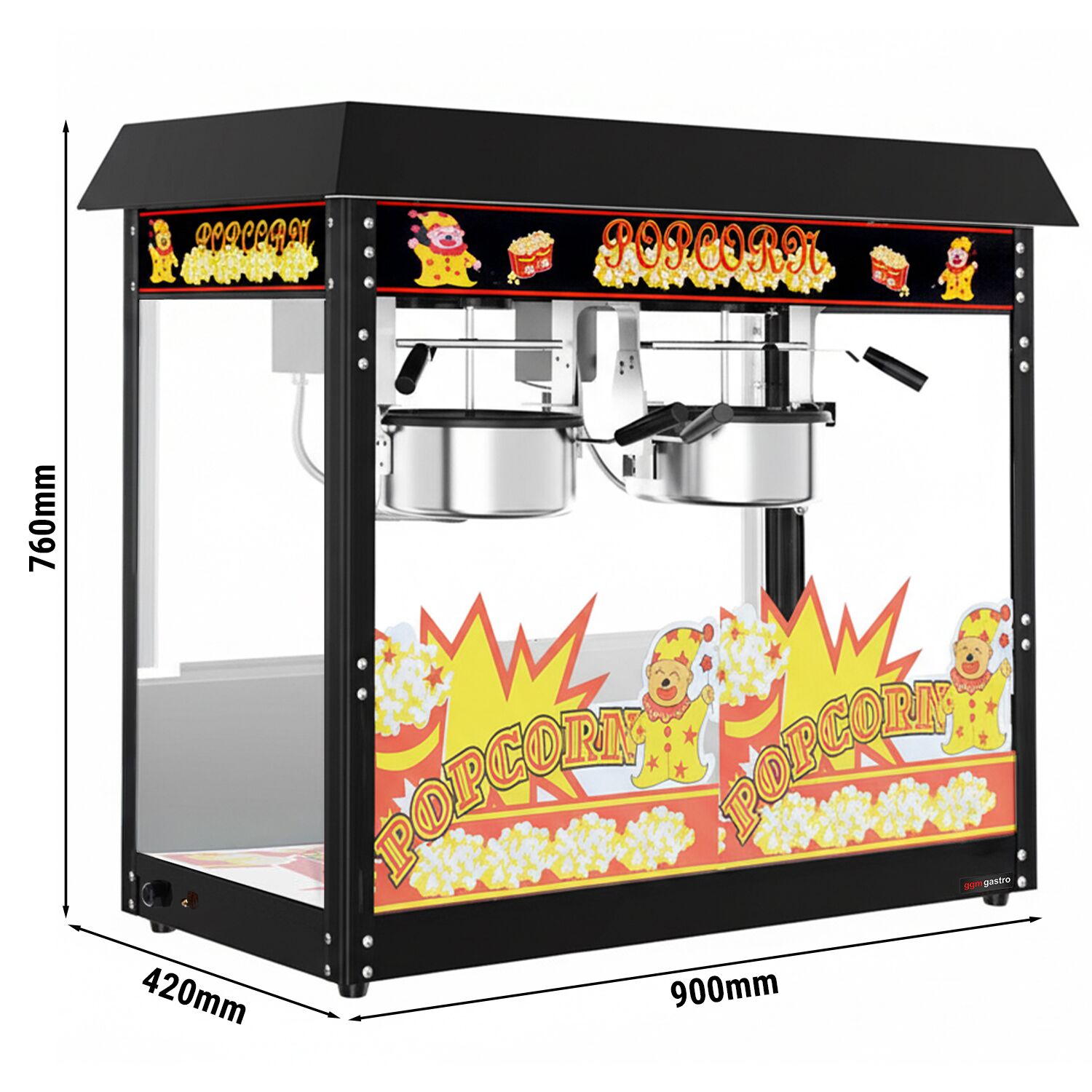Machine à pop-corn - 2,90kW - 10kg/h - avec 2 marmite(s) - Noir
