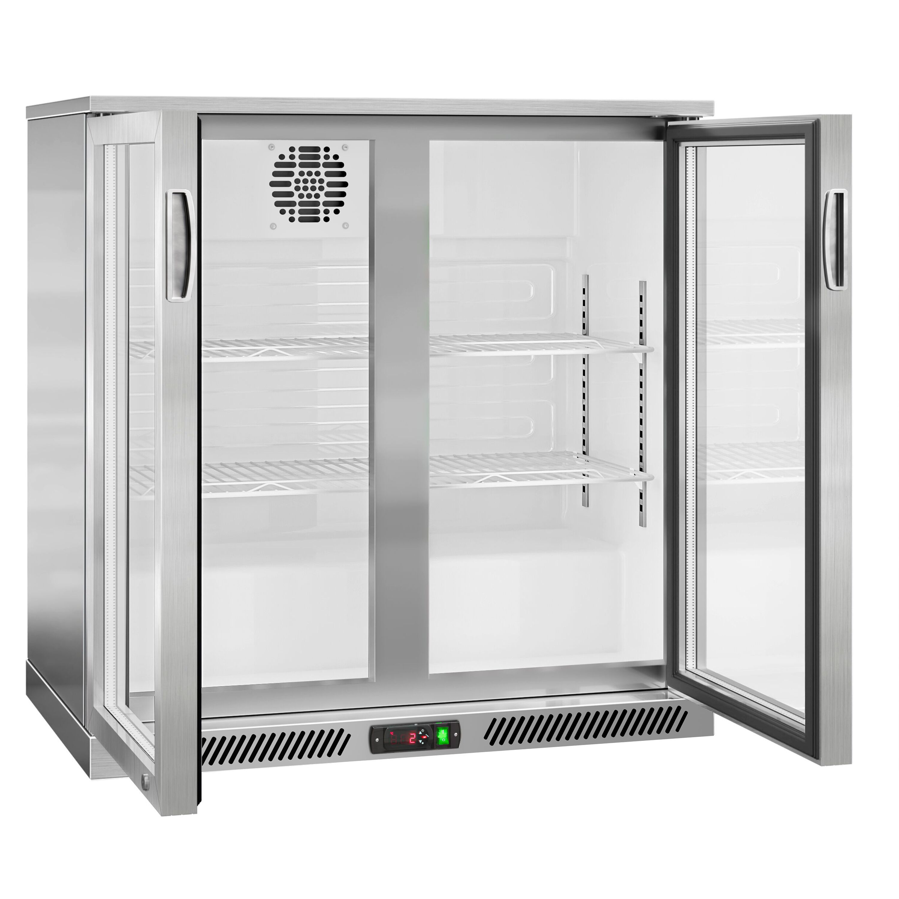 Réfrigérateur de bar – 900 mm – 220 litres – avec 2 portes vitrées battantes – en inox
