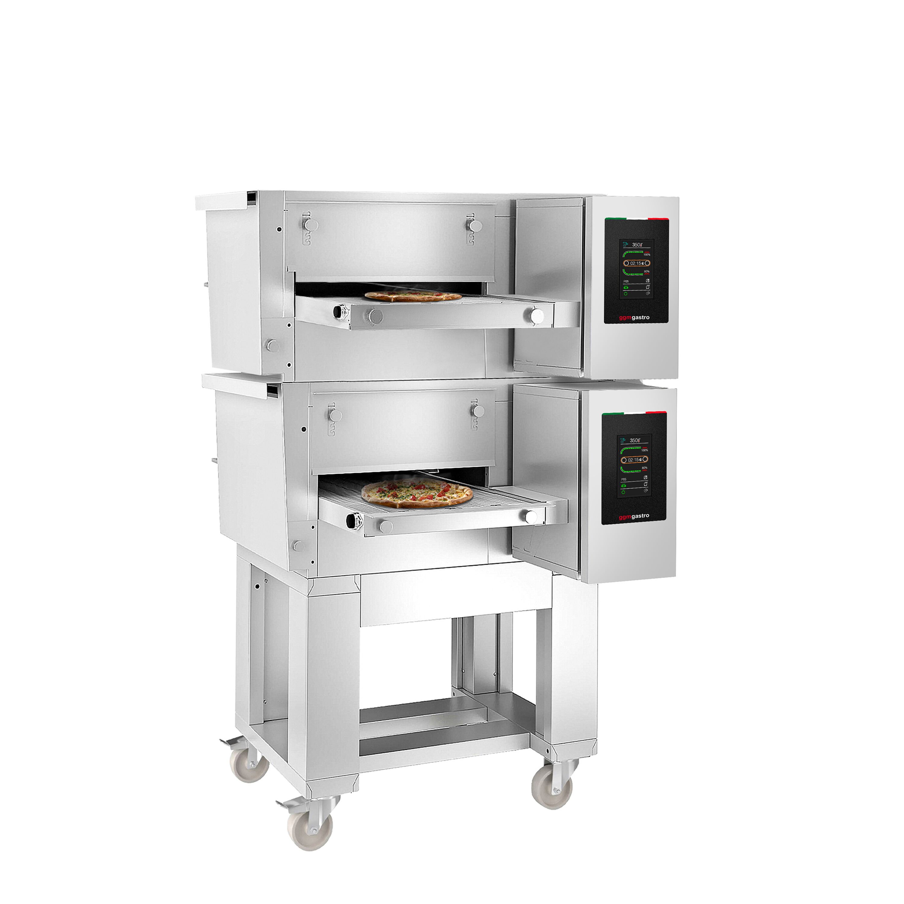 (2 pièces) Four à convoyeur à gaz - 1030 x 1300 mm - écran tactile - Largeur de bande : 400 mm - avec support inclus