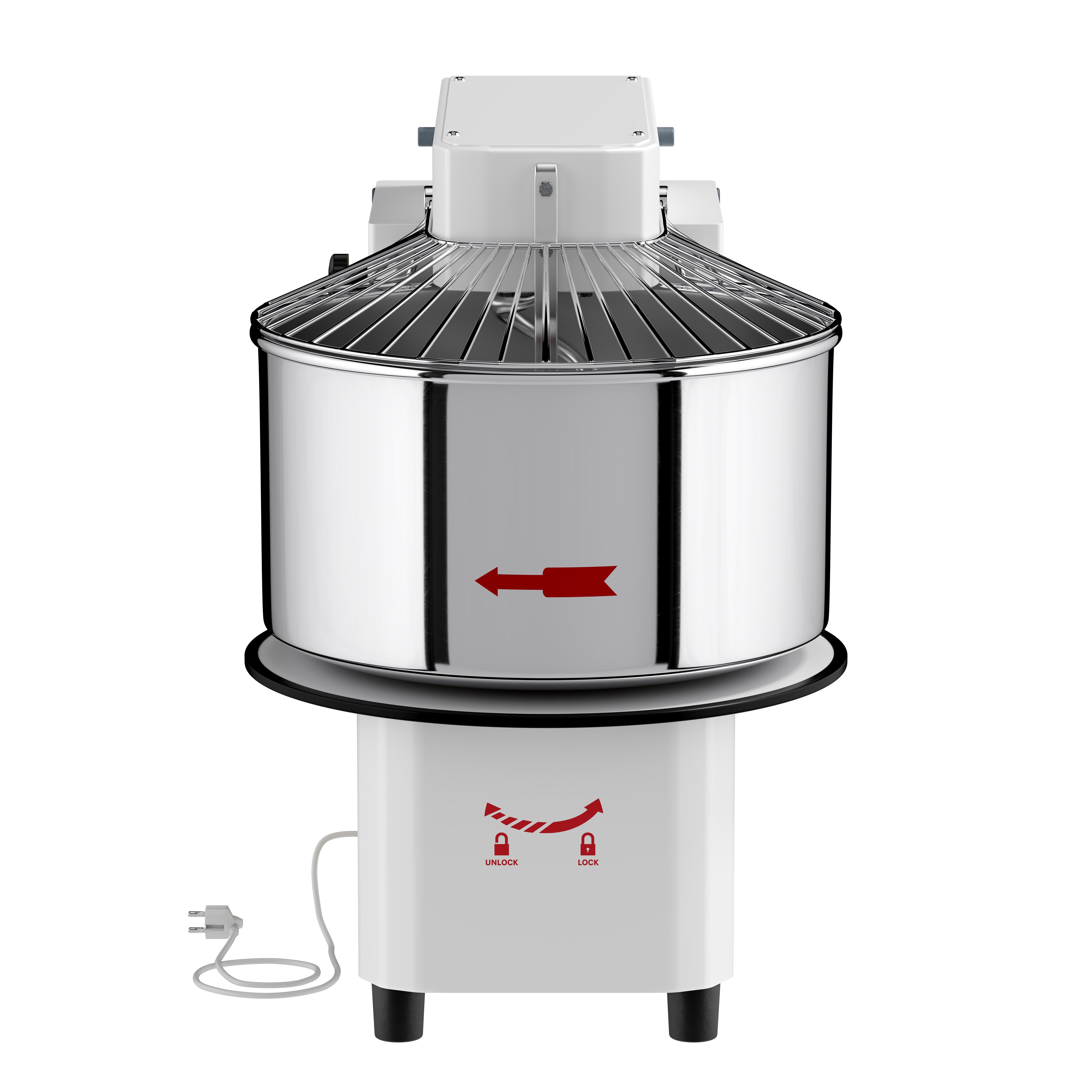 Pétrin à Pâte / Pétrin à spirale - 53 Litres / 44 kg - 1 Vitesse - Cuve Amovible & Tête Relevable - Fonction Minuterie