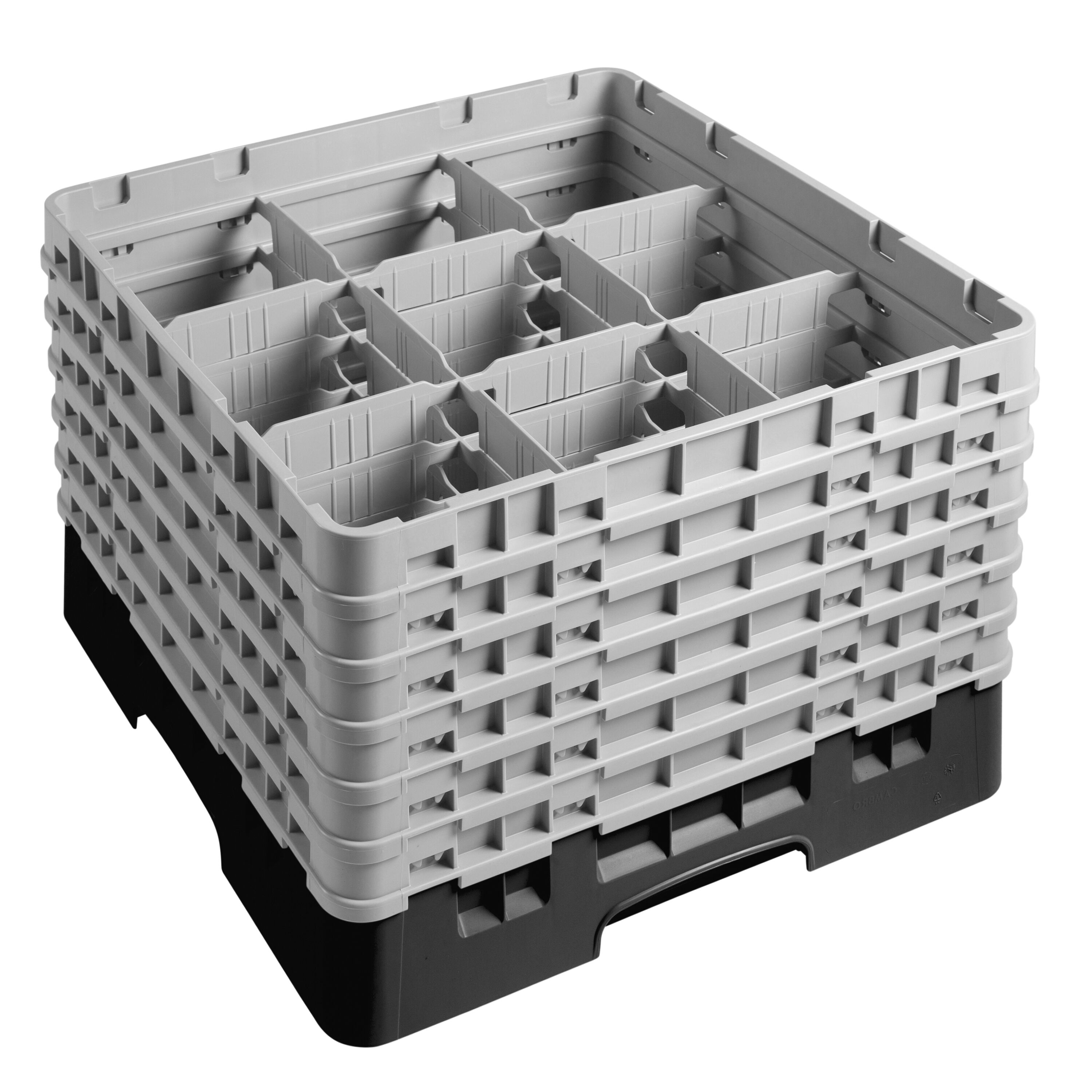 CAMBRO | CAMRACK® - Glazenwasmand 1/1 - 9 vakken - met 6 verlengstukken - 500x500mm - Zwart