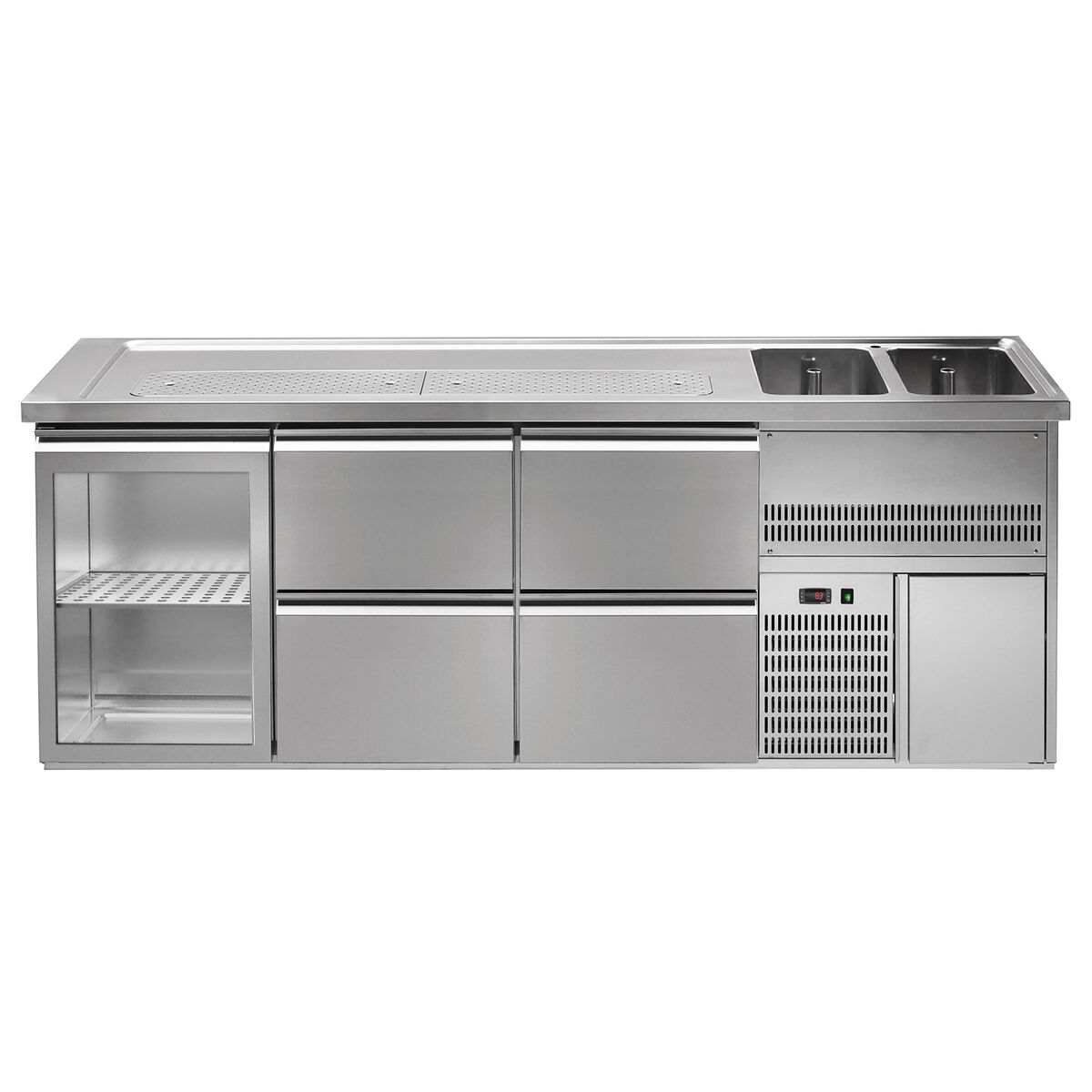 Comptoir de bar réfrigéré Premium PLUS - 2500x700mm - 1 porte vitrée & 4 tiroirs	