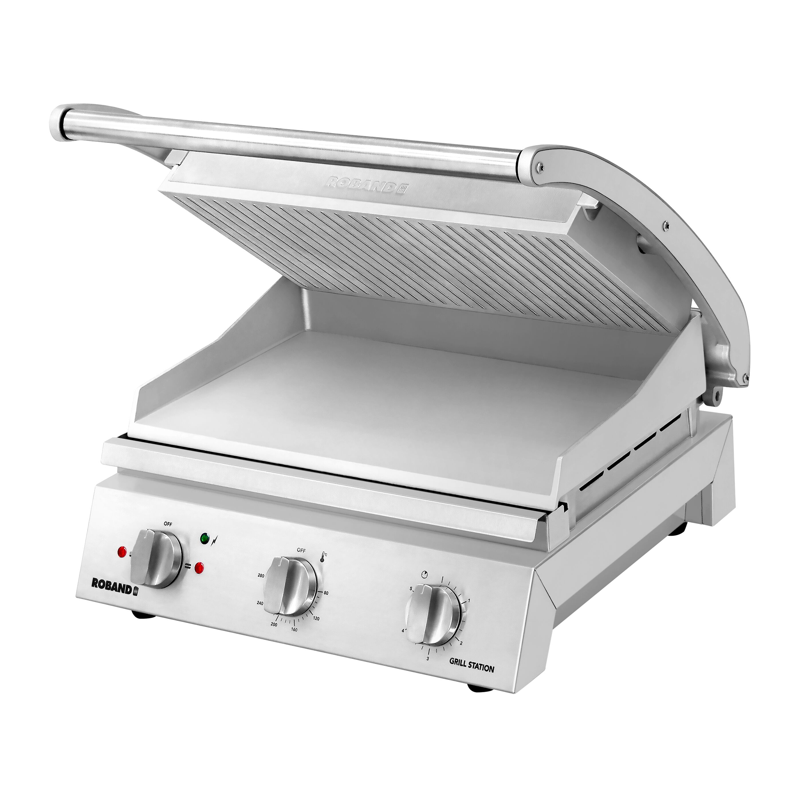 ROBAND | Presse à Panini / Gril de contact – 2,2 kW – plaque supérieure rainurée & plaque inférieure lisse – Surface de cuisson : 375 × 275 mm