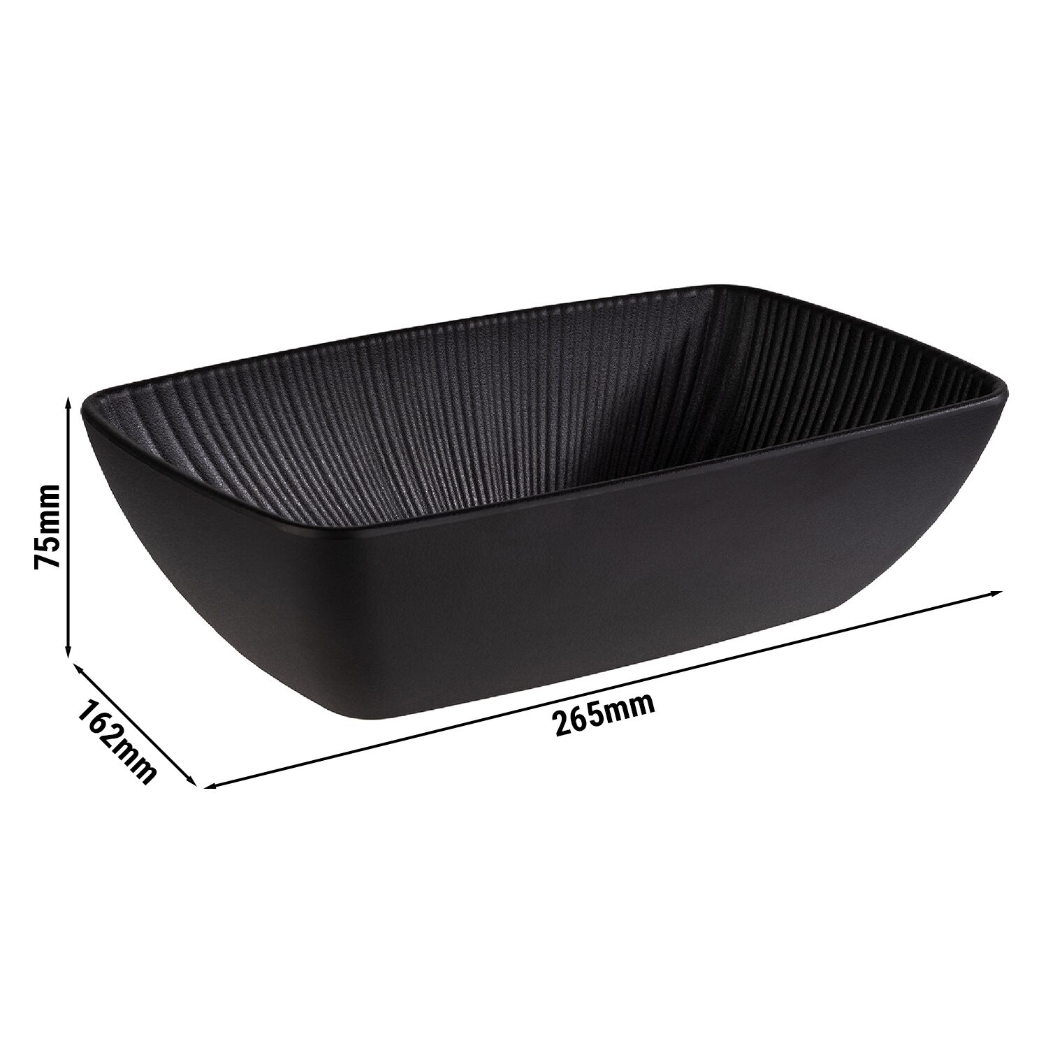 (6 pcs) Bac GN 1/4 - NERO - Mélamine - 1,5L - rectangulaire - 265x162mm - Profondeur : 75mm - Noir