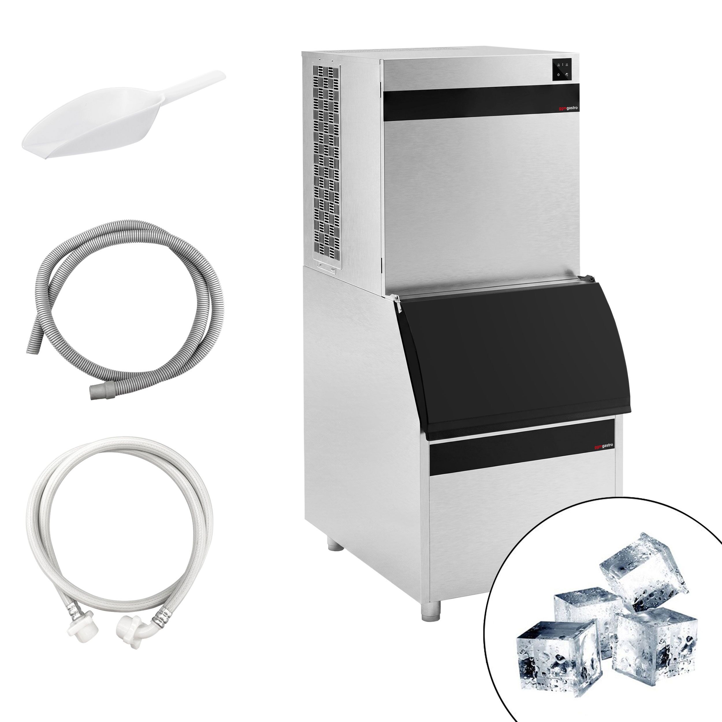 Iskubmaskin - Iskuber - 450 kg/24 h - med isbinge och transportvagn